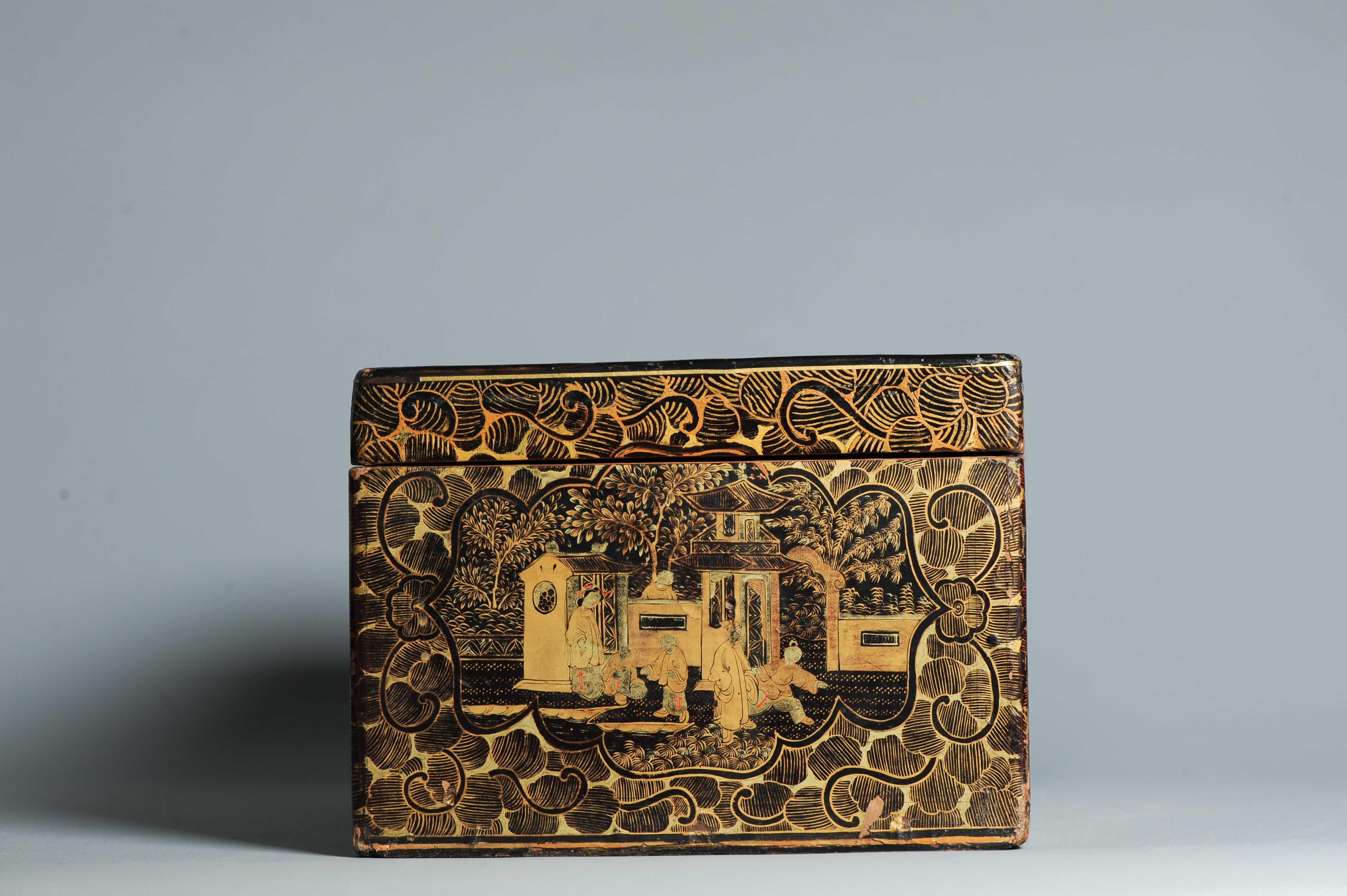 Antico 19c Fantastica scatola da tè in lacca cinese Canton Cina Antico ca 1850 Cina in vendita 5