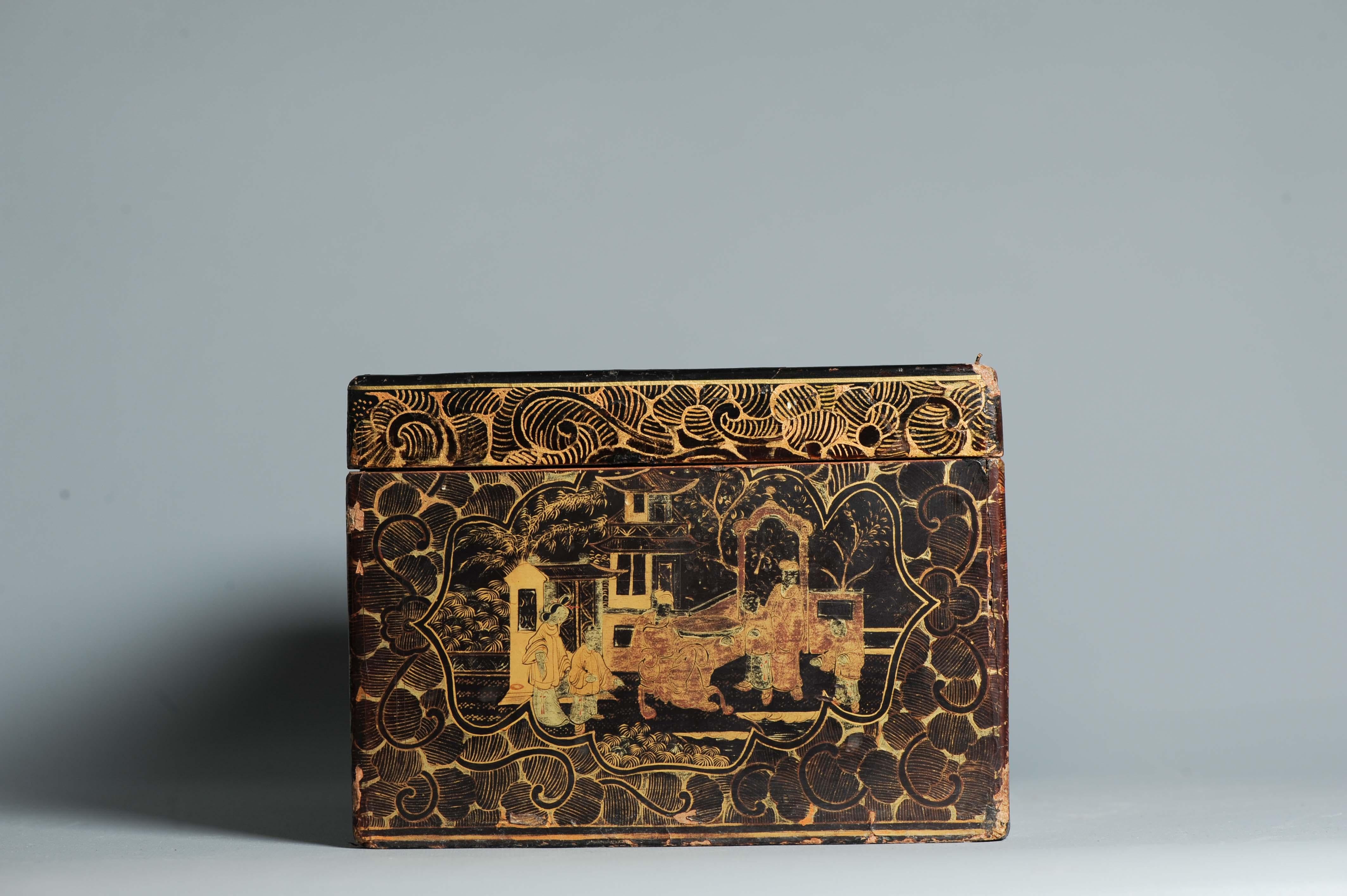 Qing Antico 19c Fantastica scatola da tè in lacca cinese Canton Cina Antico ca 1850 Cina in vendita