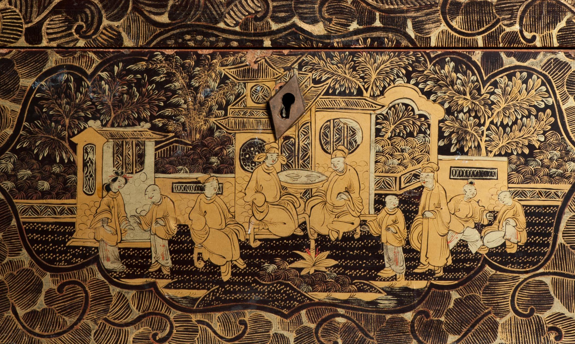 Smaltato Antico 19c Fantastica scatola da tè in lacca cinese Canton Cina Antico ca 1850 Cina in vendita