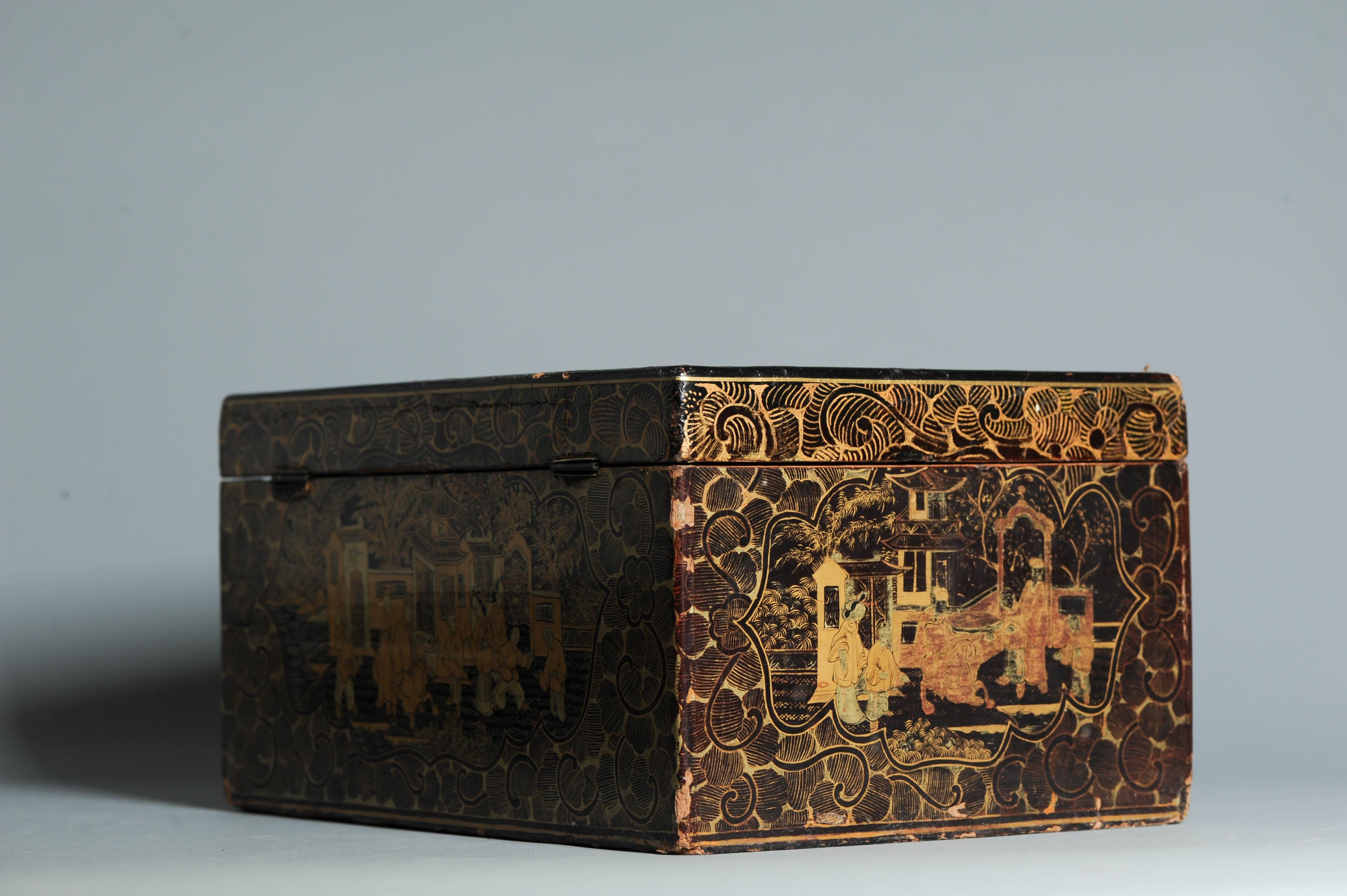 XIX secolo Antico 19c Fantastica scatola da tè in lacca cinese Canton Cina Antico ca 1850 Cina in vendita