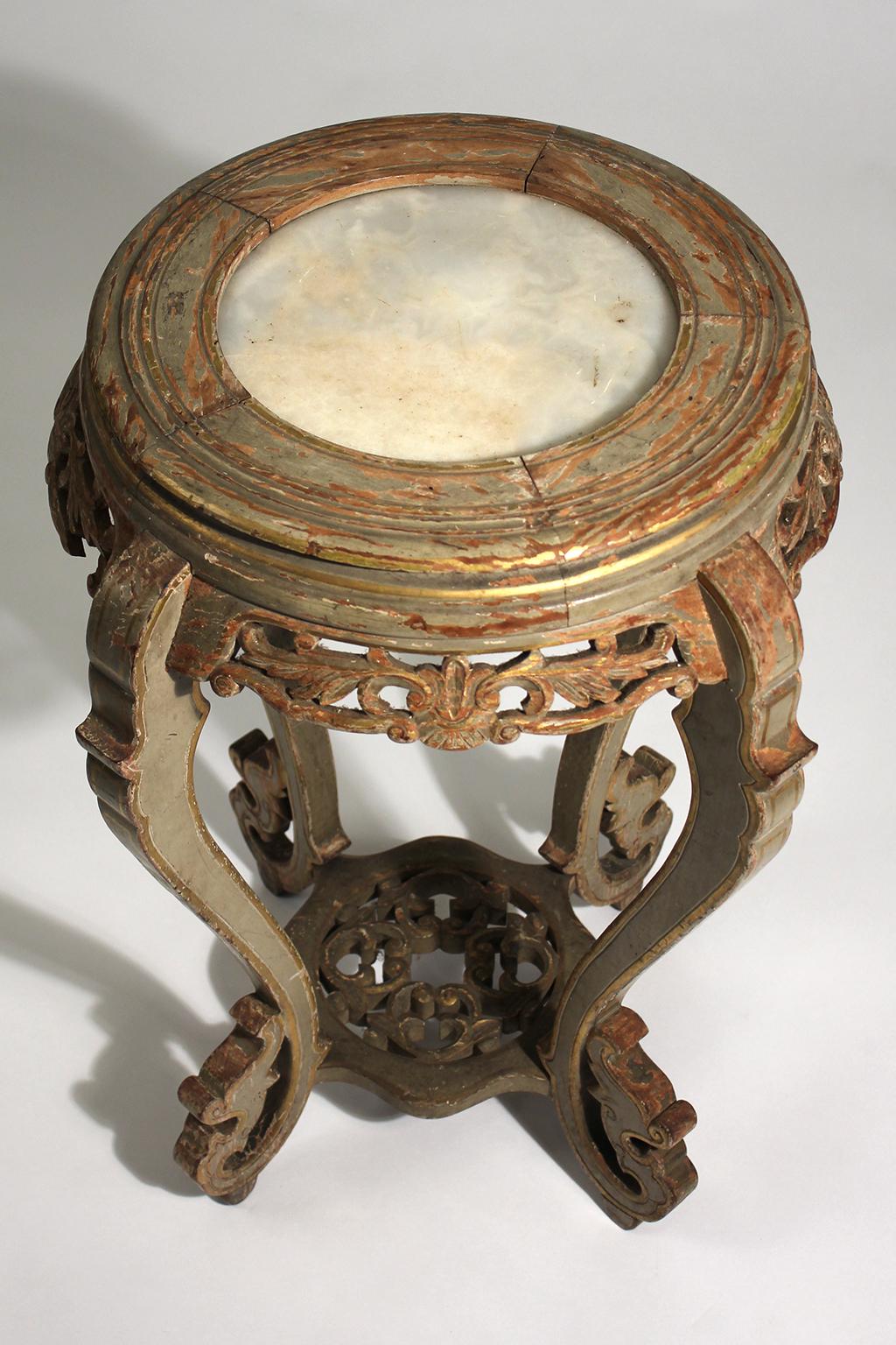 Baroque Revival Antique 19th Century Baroque Revivel Hand Carved Wood Gilt Marble Top Side Table