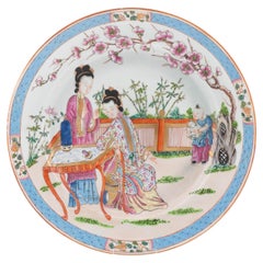 Antique French Edme Samson, piatto in porcellana Famille Rose del XIX secolo con Gatto e Ladri