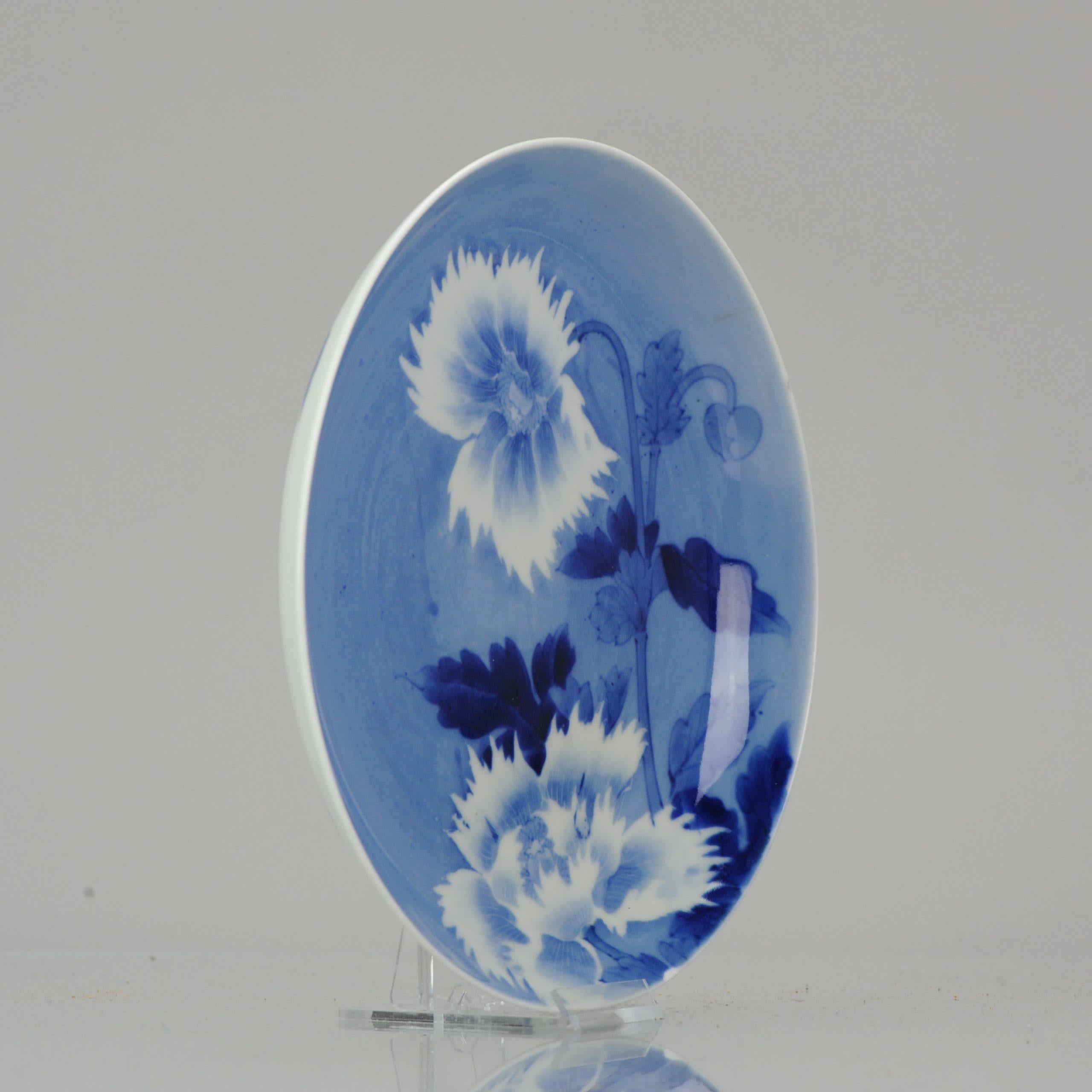 Antique 19 C Japanese Arita Nabeshima Style Blue and White Flower Dish For Sale 6