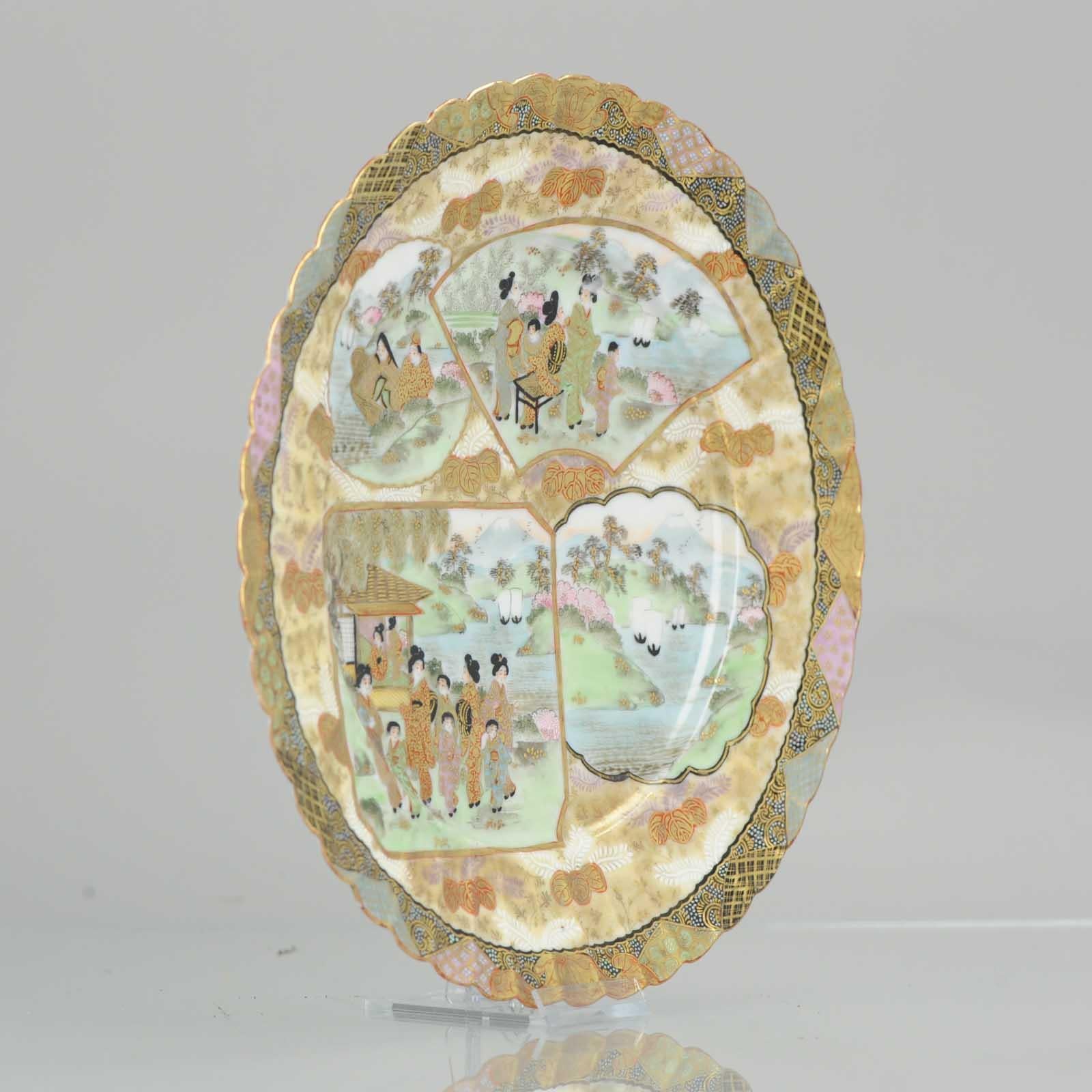 Antique Japanese Kutani Figural Landscape Dish Satsuma Style but Porcelain 4