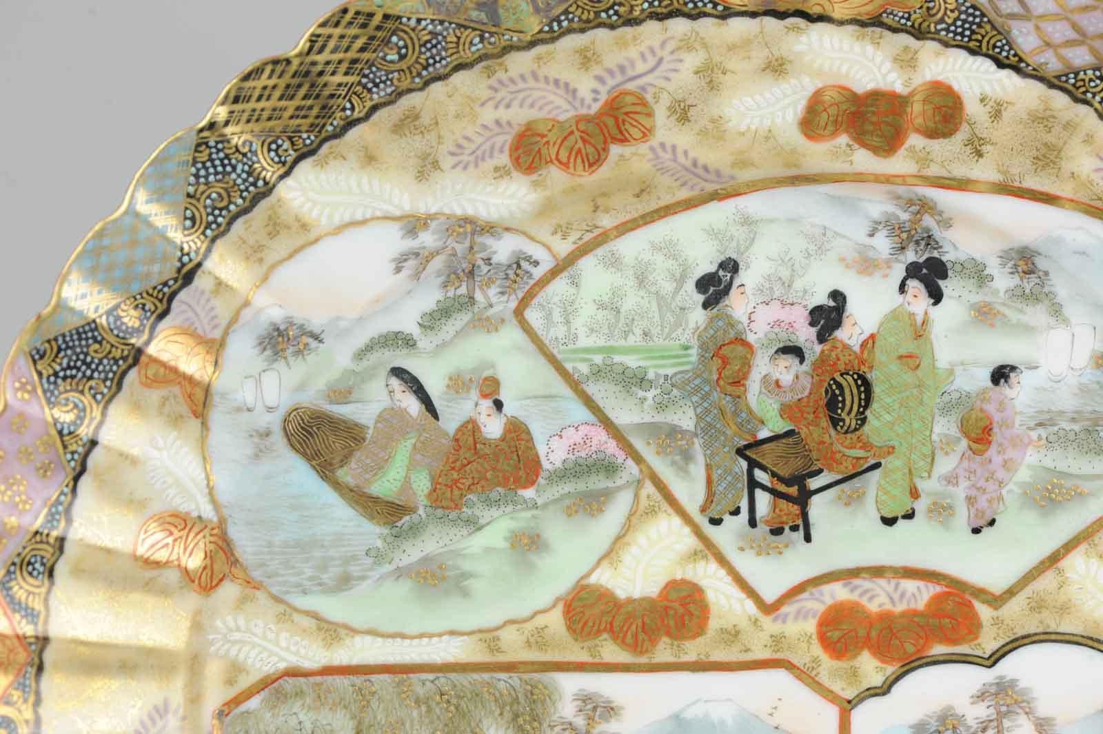 Antique 19th Century Kutani Figural Landscape Dish Satsuma Style but Porcelain 4