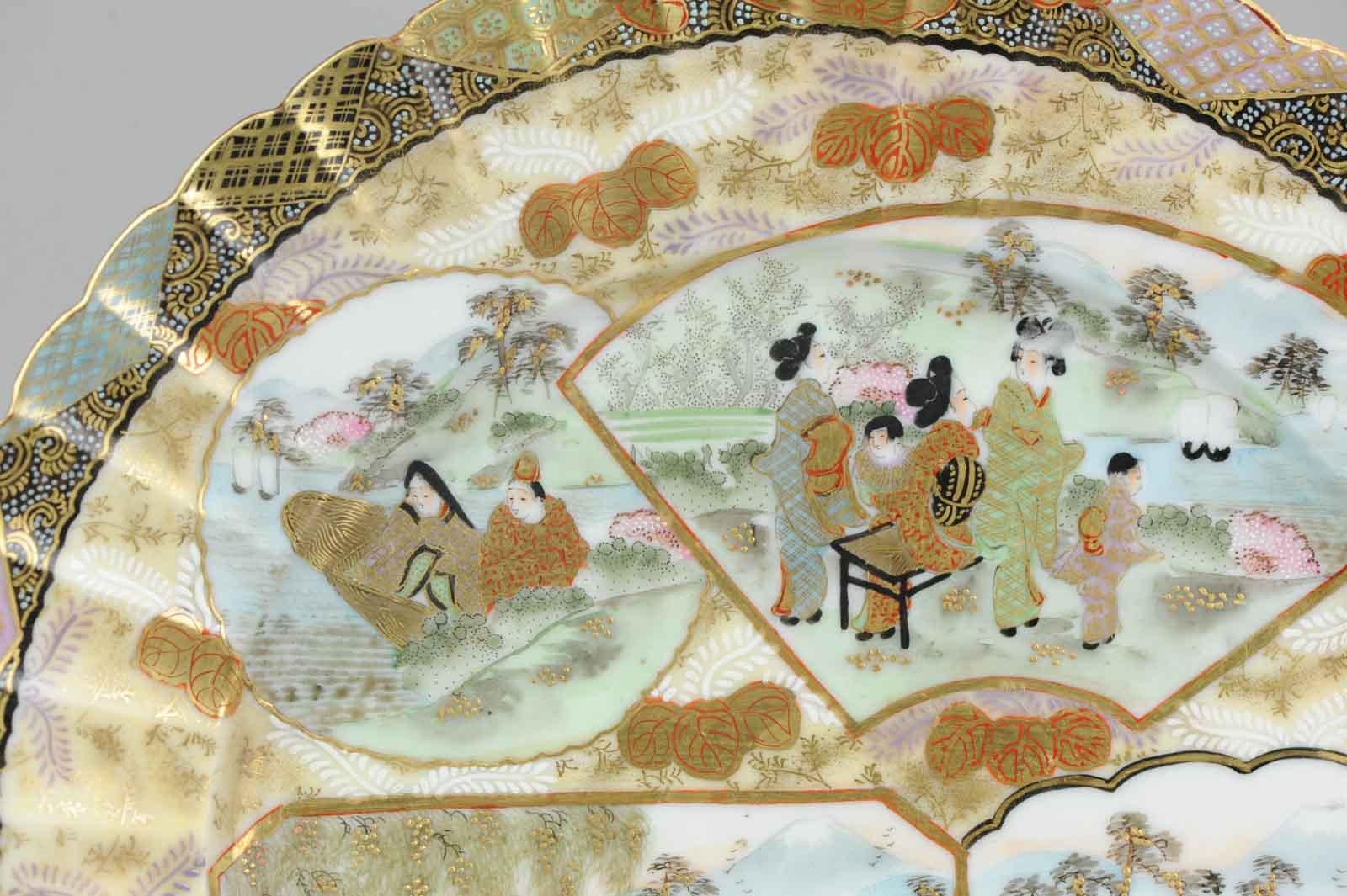 Antique Japanese Kutani Figural Landscape Dish Satsuma Style but Porcelain 5