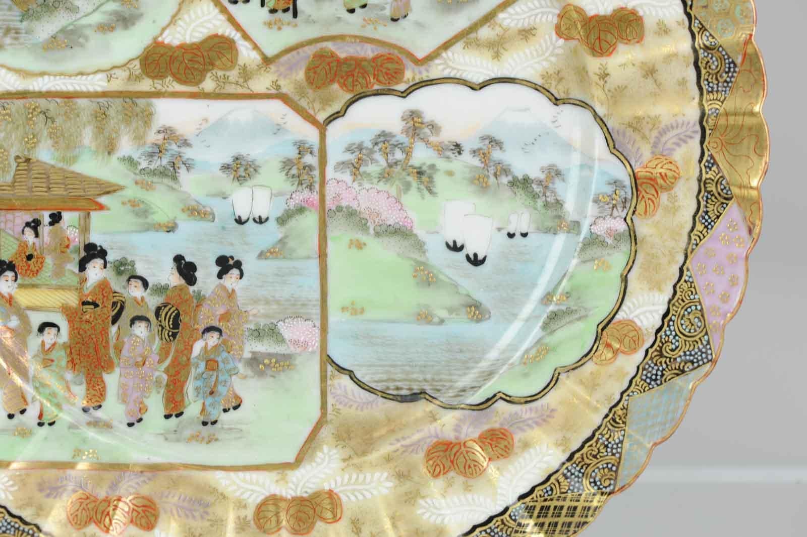 Antique Japanese Kutani Figural Landscape Dish Satsuma Style but Porcelain 6