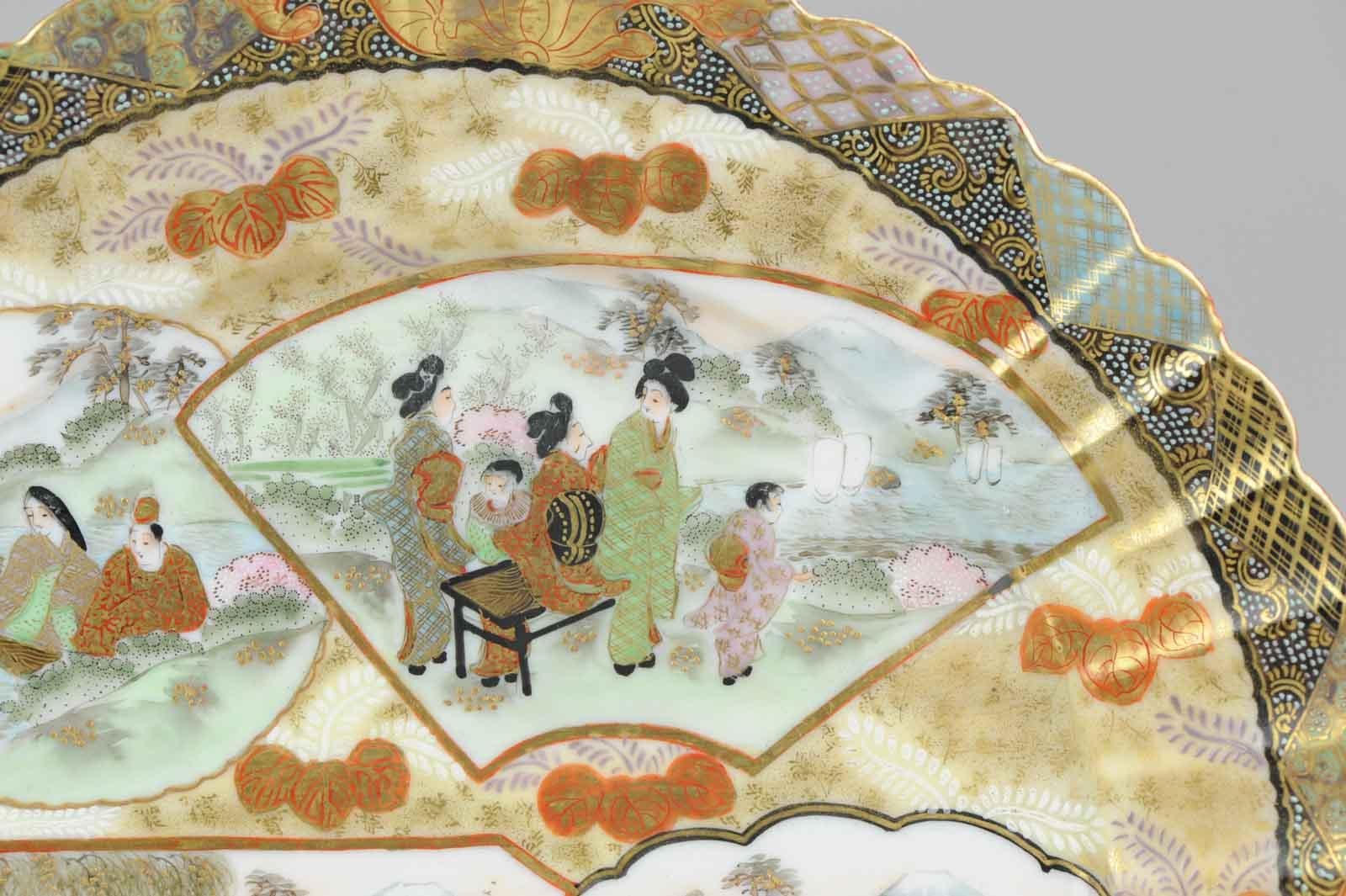 Antique 19th Century Kutani Figural Landscape Dish Satsuma Style but Porcelain 6