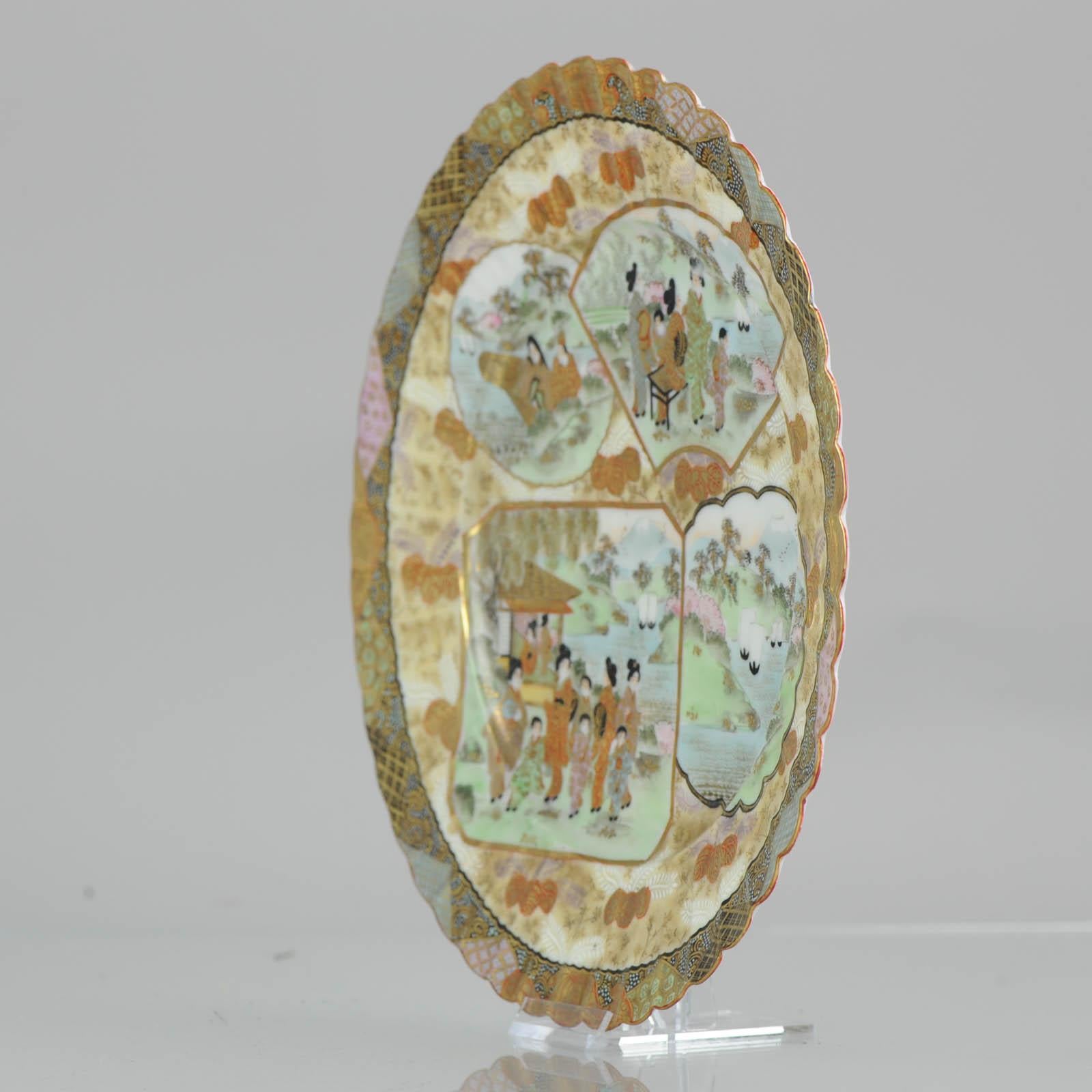 Meiji Antique Japanese Kutani Figural Landscape Dish Satsuma Style but Porcelain