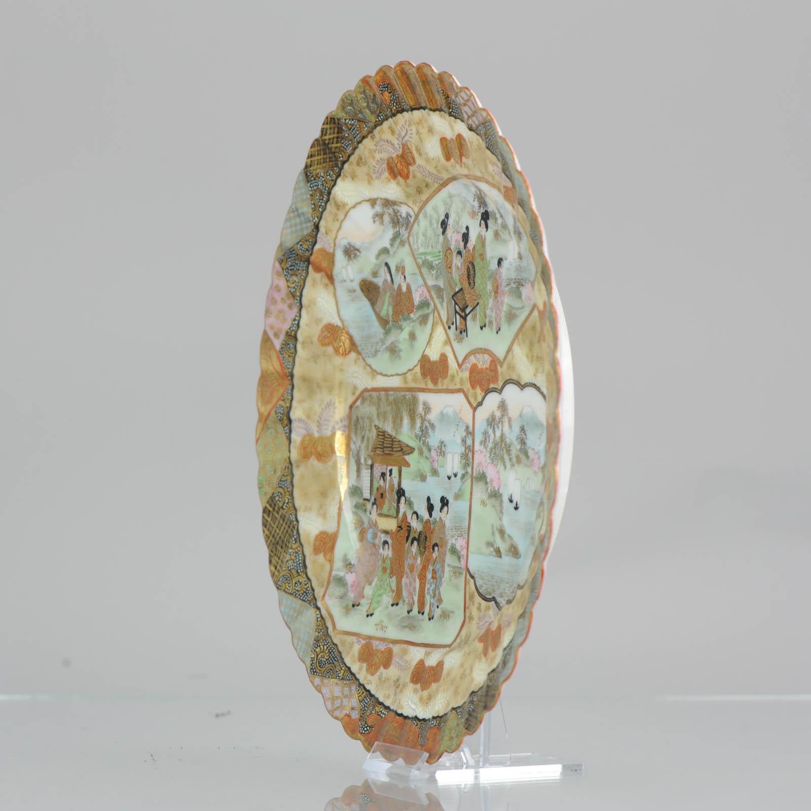 Meiji Antique 19th Century Kutani Figural Landscape Dish Satsuma Style but Porcelain