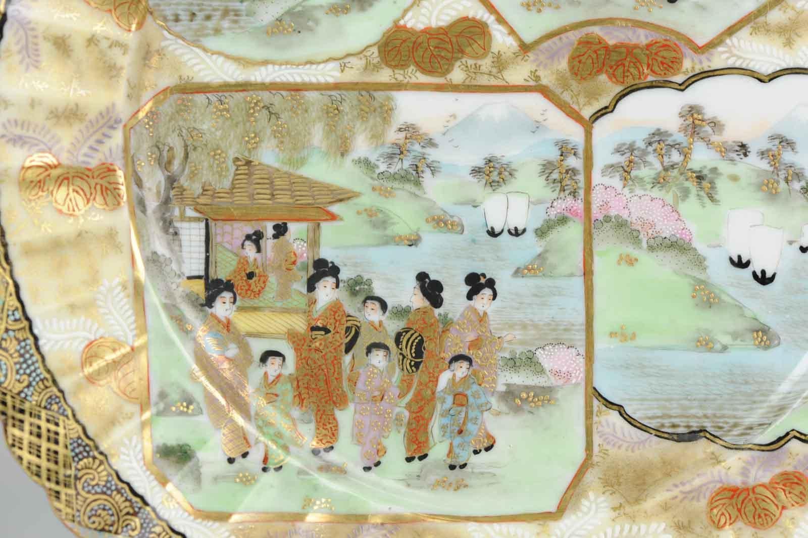 Antique Japanese Kutani Figural Landscape Dish Satsuma Style but Porcelain 3