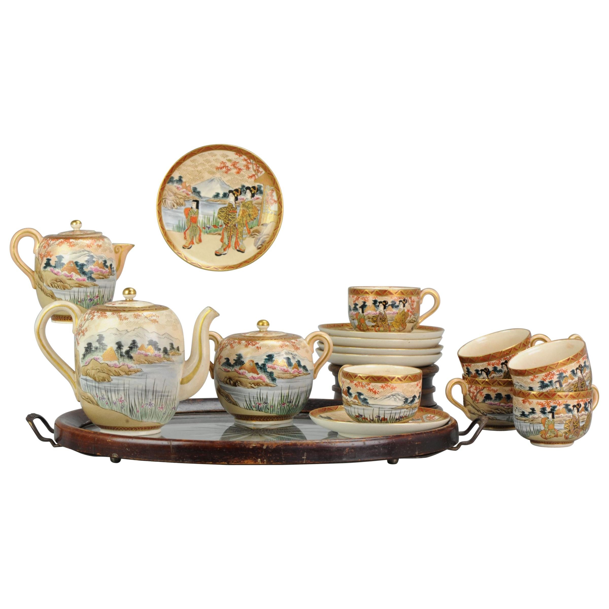 Antique Japanese Satsuma Coffee or Tea Set Richly Decorated Marked Base For Sale