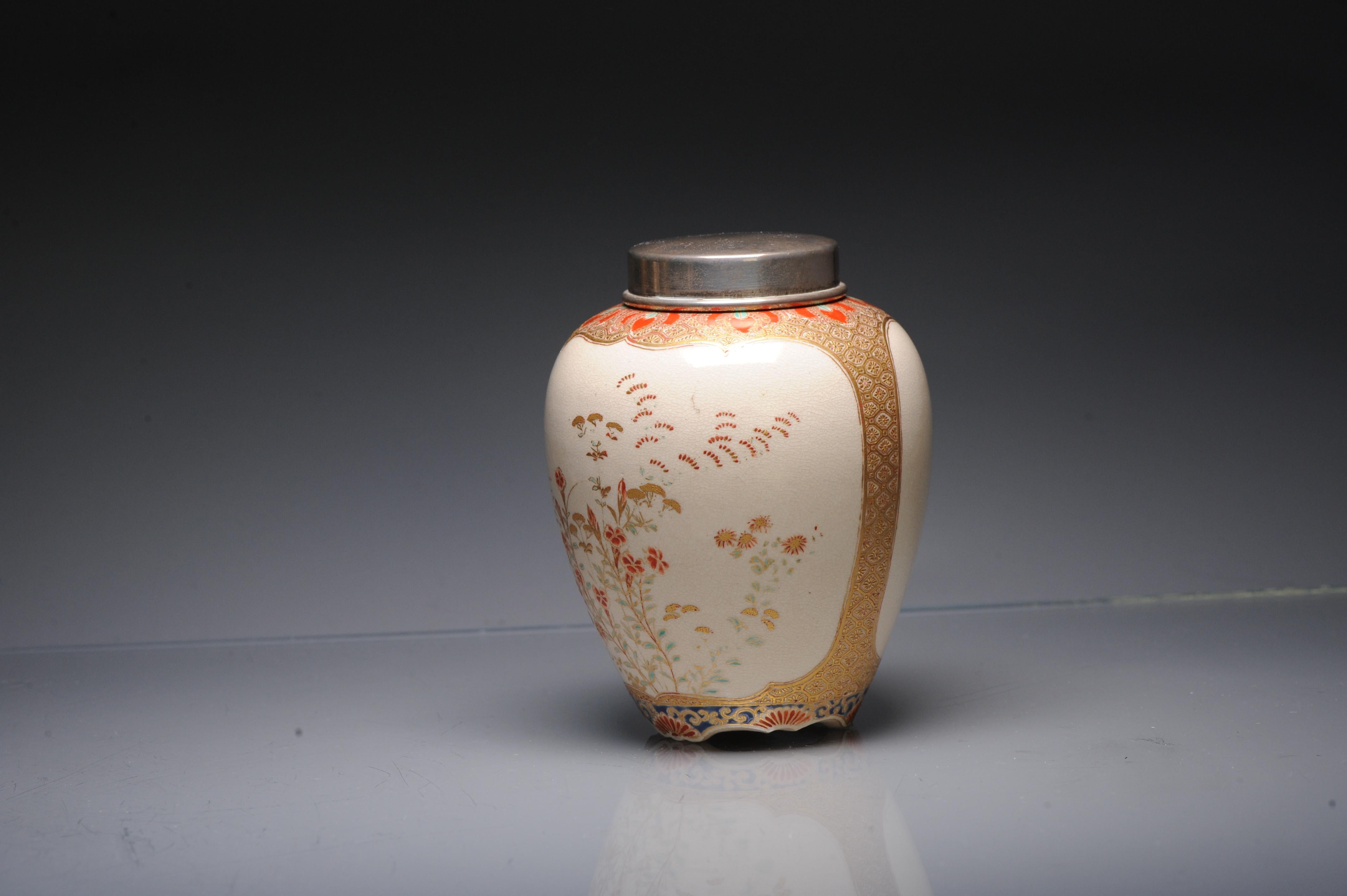 Antique 19C Japanese Satsuma Flowers Foliage Jar with Landscape Japan For Sale 1