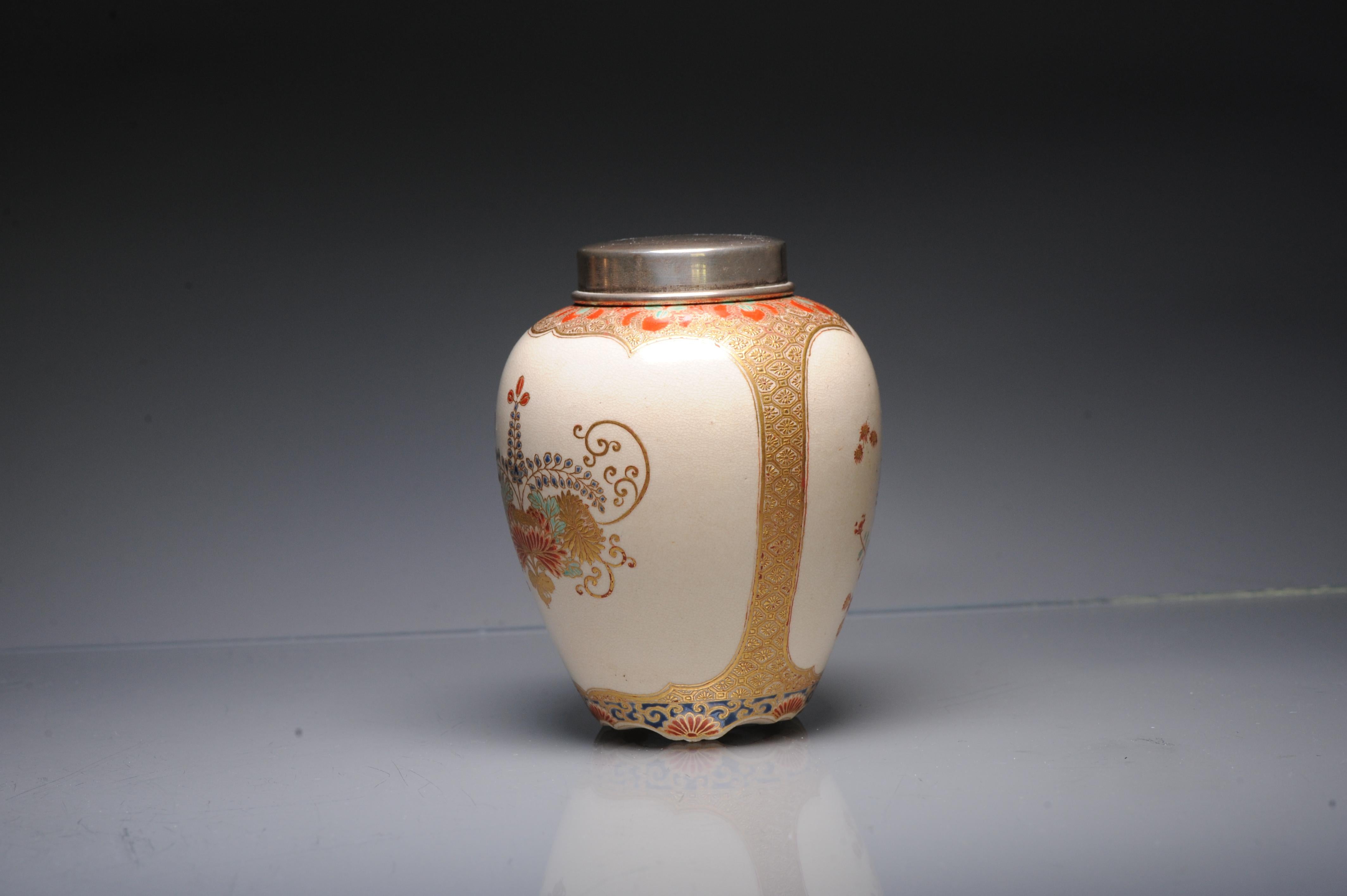 Antique 19C Japanese Satsuma Flowers Foliage Jar with Landscape Japan In Excellent Condition For Sale In Amsterdam, Noord Holland