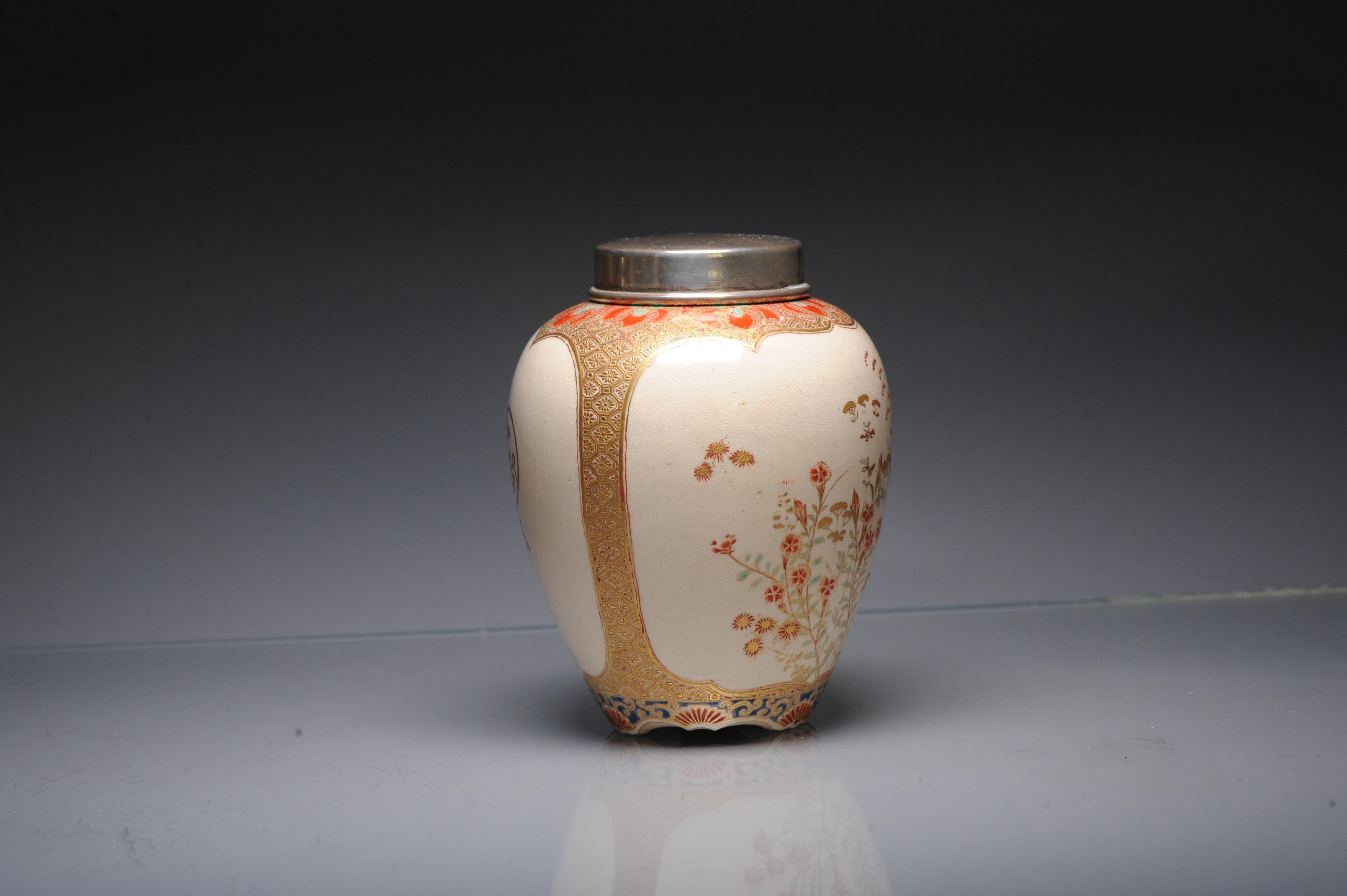 19th Century Antique 19C Japanese Satsuma Flowers Foliage Jar with Landscape Japan For Sale