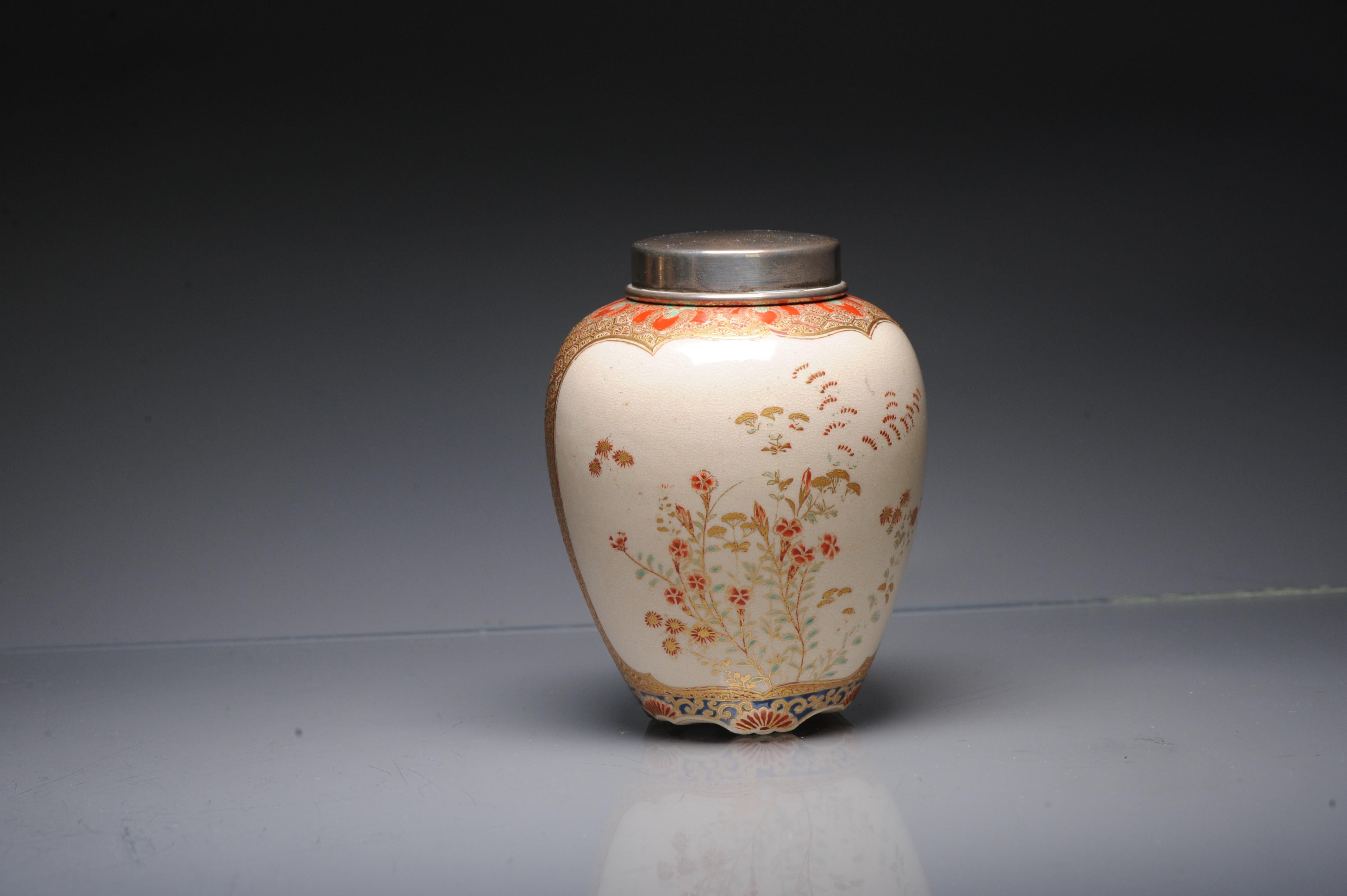 Porcelain Antique 19C Japanese Satsuma Flowers Foliage Jar with Landscape Japan For Sale