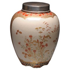 Antique 19C Japanese Satsuma Flowers Foliage Jar with Landscape Japan