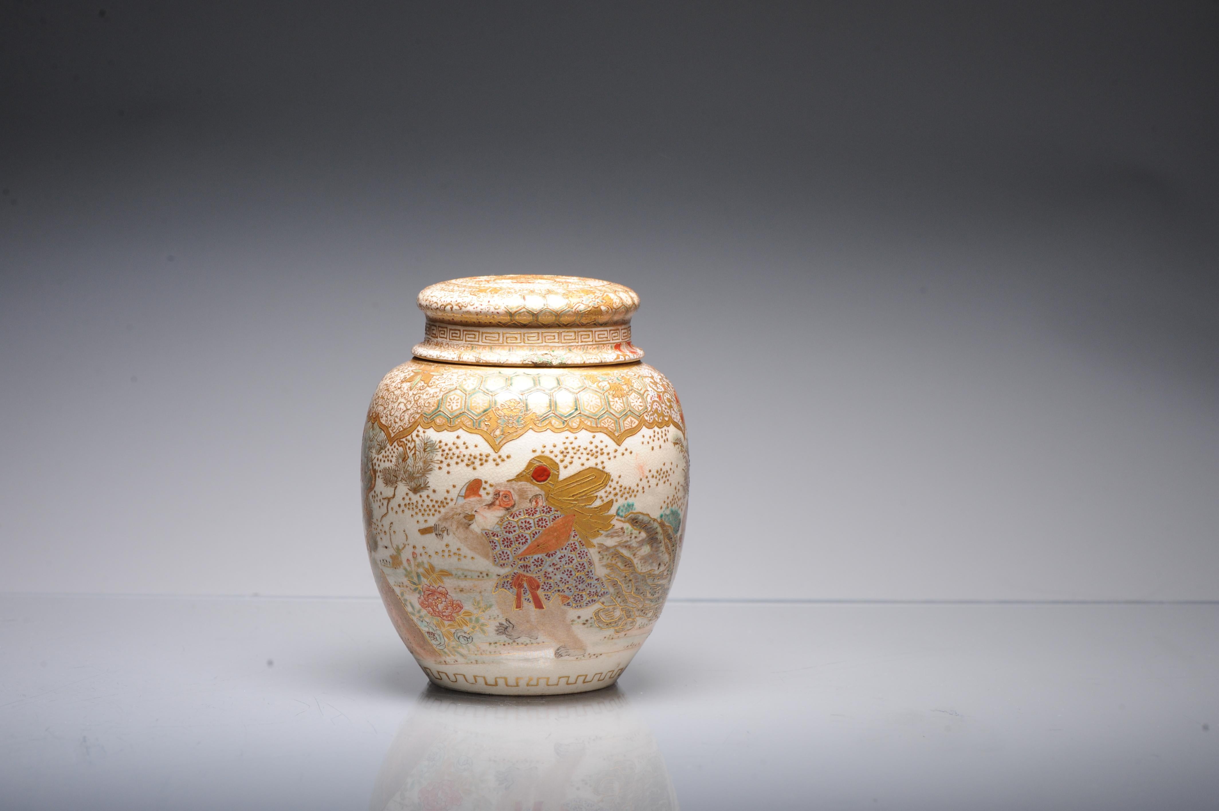 Antique 19 C Japanese Satsuma Monkey Jar with Landscape, Japan For Sale 3