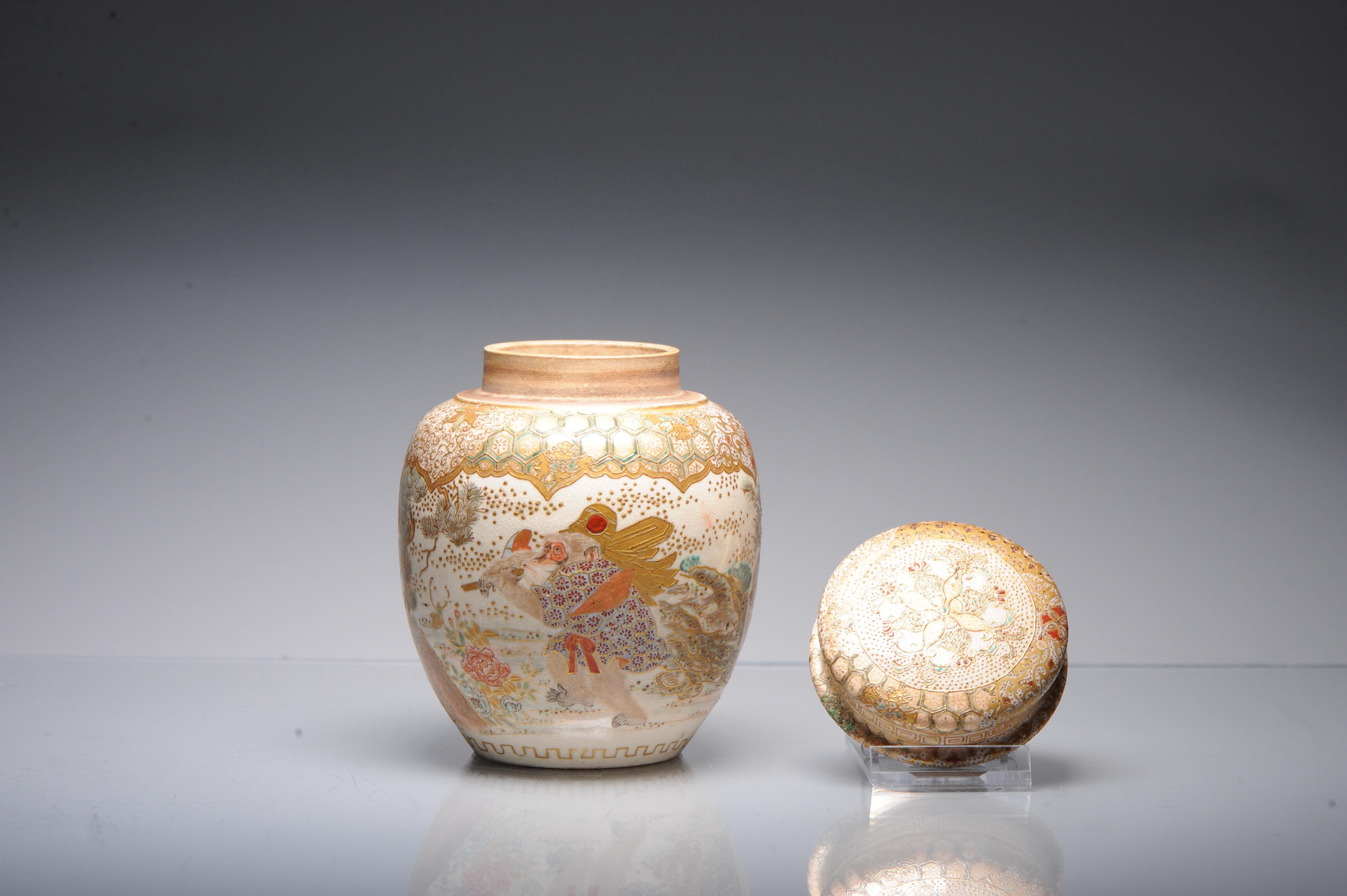 Antique 19 C Japanese Satsuma Monkey Jar with Landscape, Japan For Sale 3