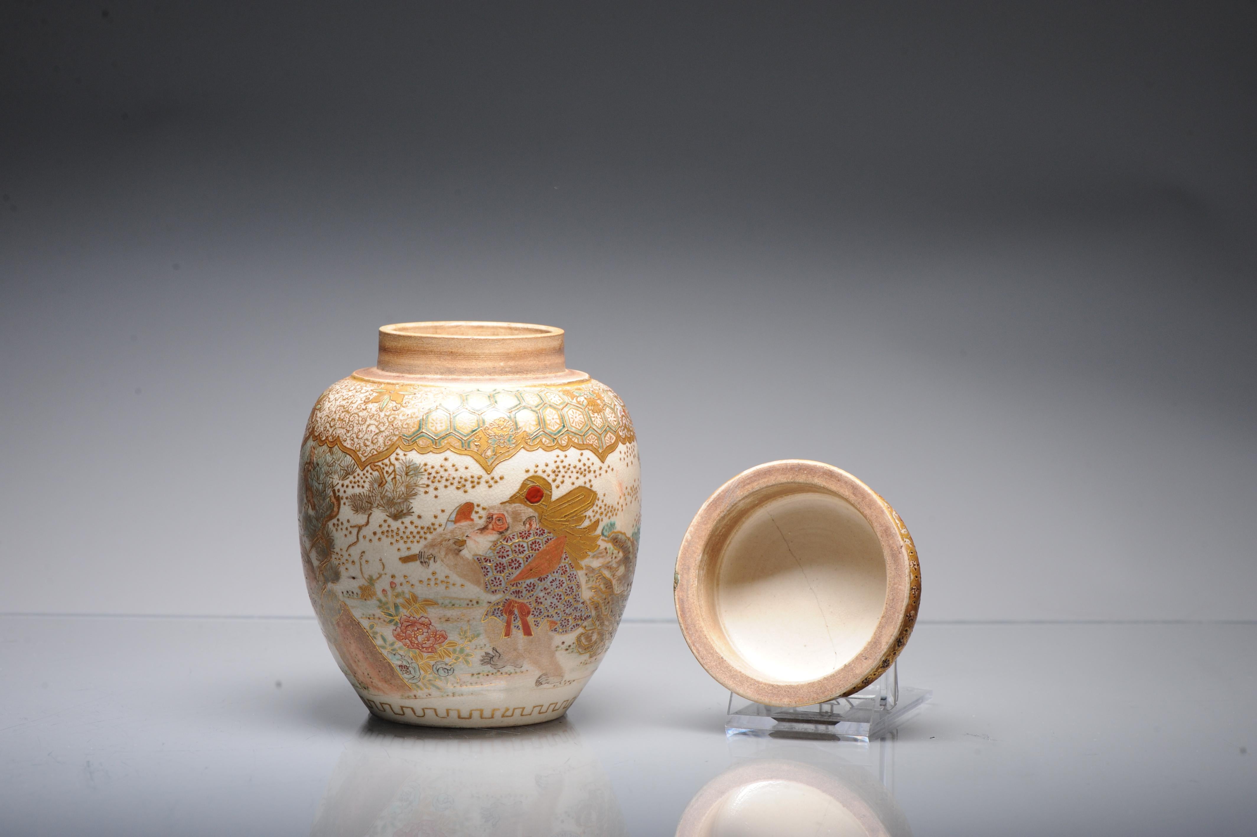 Antique 19 C Japanese Satsuma Monkey Jar with Landscape, Japan For Sale 7