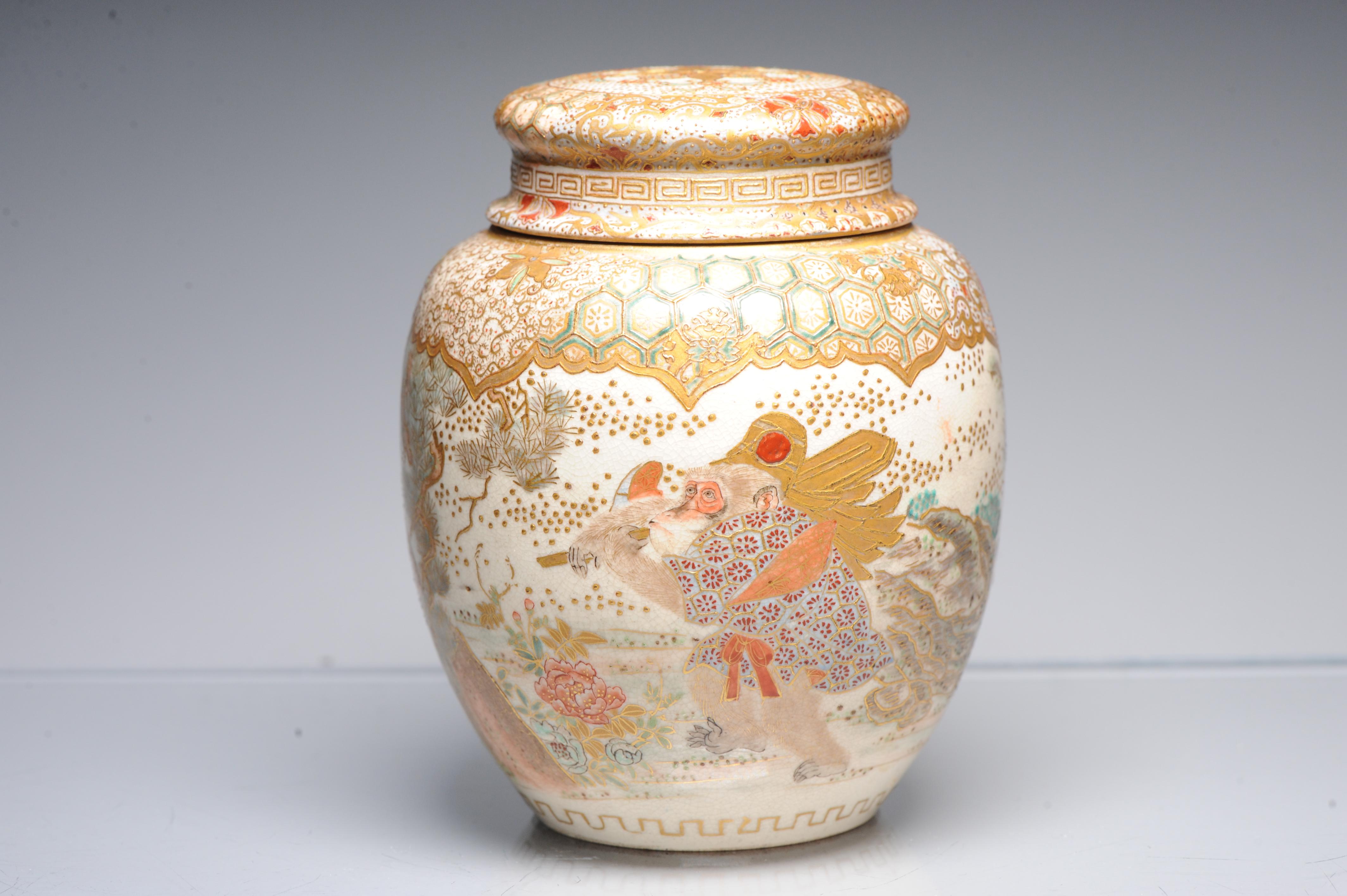 Antique 19 C Japanese Satsuma Monkey Jar with Landscape, Japan For Sale 10