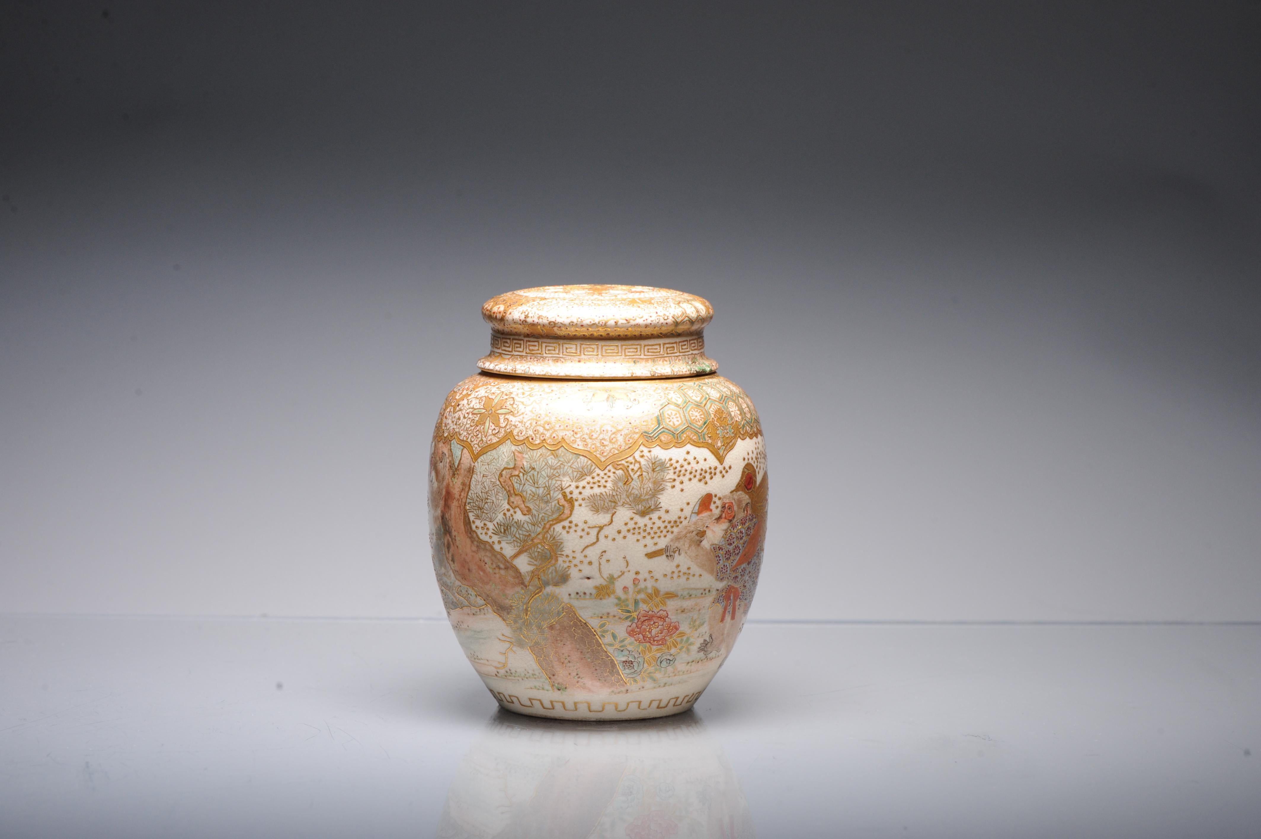 Antique 19 C Japanese Satsuma Monkey Jar with Landscape, Japan For Sale 2