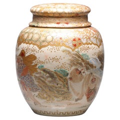 Antique 19 C Japanese Satsuma Monkey Jar with Landscape, Japan