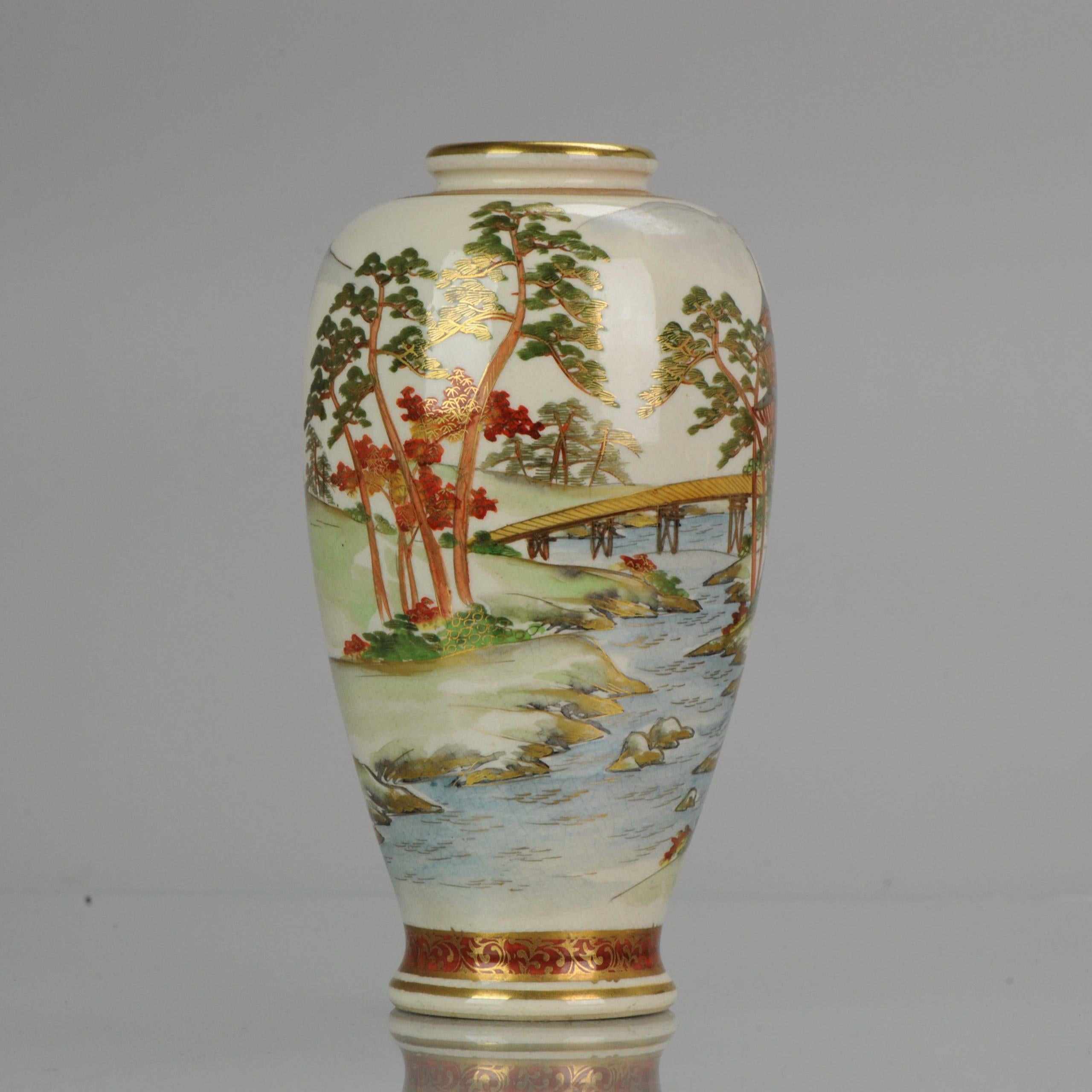 Antique 19th Century Japanese Satsuma Vase Japanese Satsuma Ware Landscape Pagod In Good Condition In Amsterdam, Noord Holland