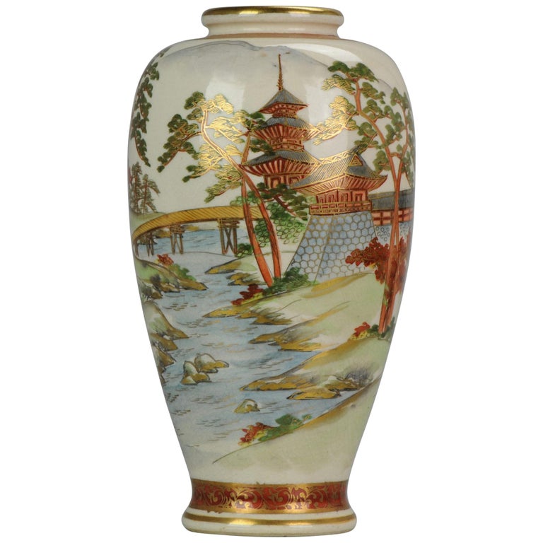 Antique 19th Century Japanese Satsuma Vase Japanese Satsuma Ware Landscape  Pagod For Sale at 1stDibs