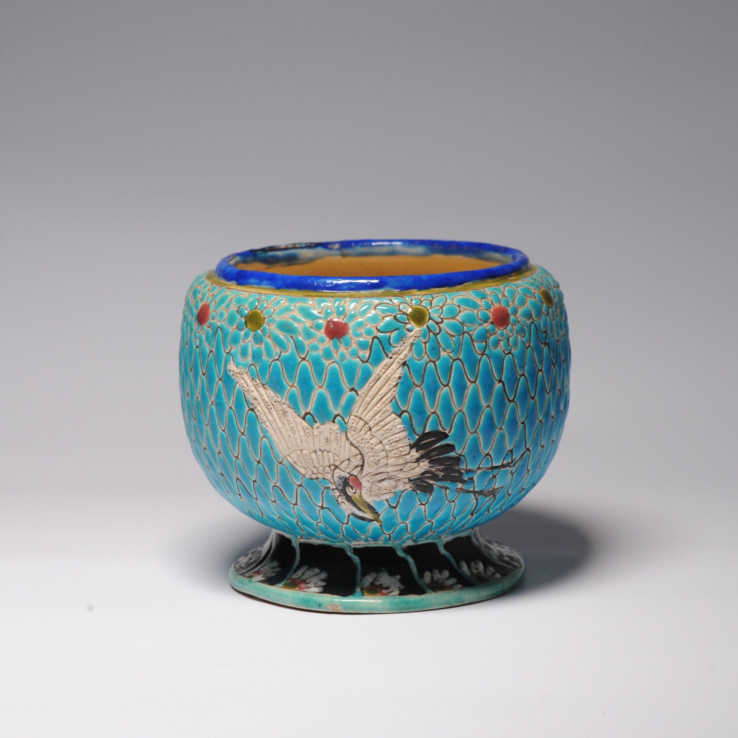 19th Century Antique 19C Japanese Turqoise Satsuma Water Pot or Koro Marked Base For Sale