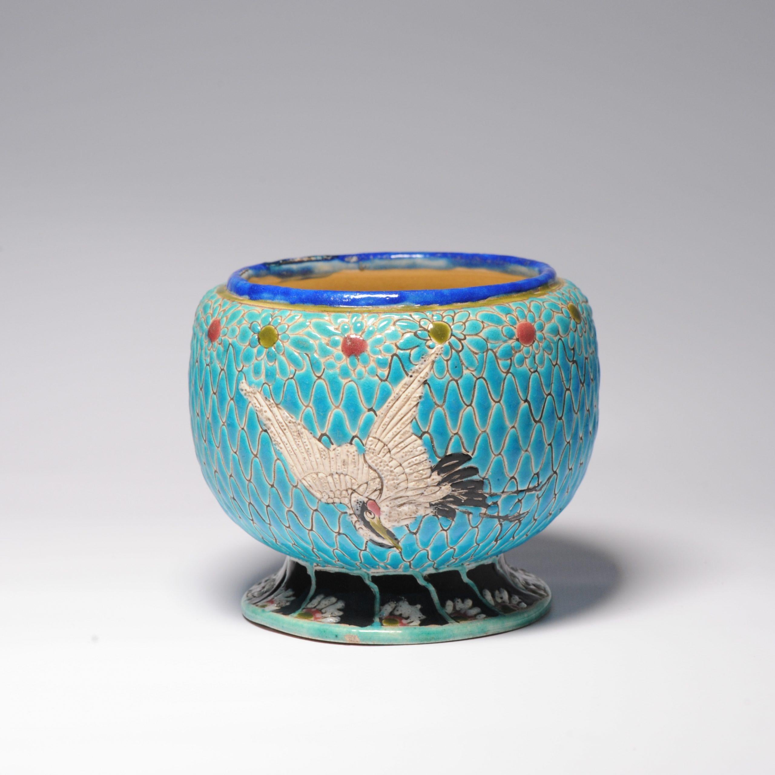 Porcelain Antique 19C Japanese Turqoise Satsuma Water Pot or Koro Marked Base For Sale