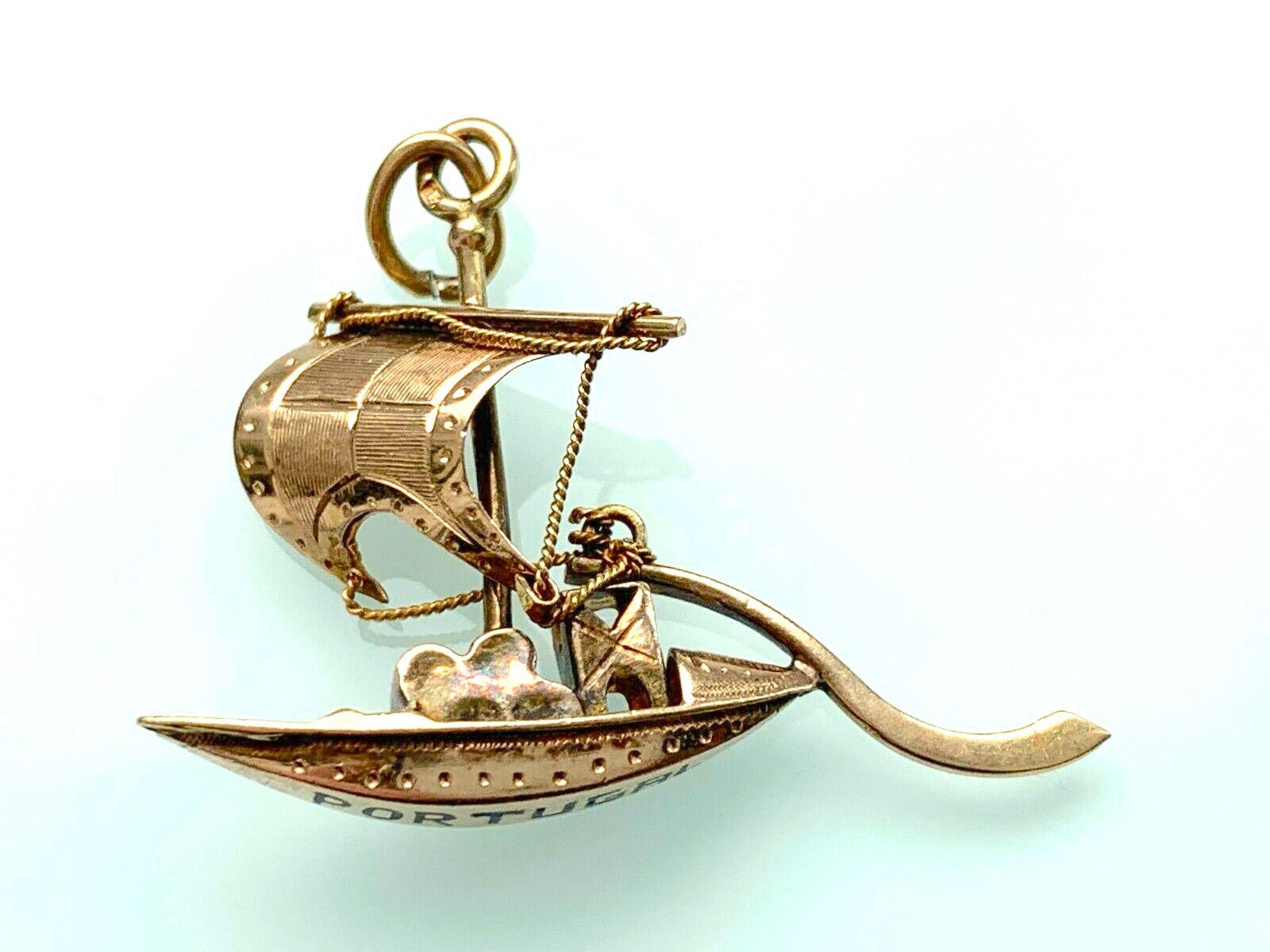 Beautiful Classical antique
Portuguese Galleon Ship Charm
Fully Marked around the bail 
It is 19 Carat Gold 
