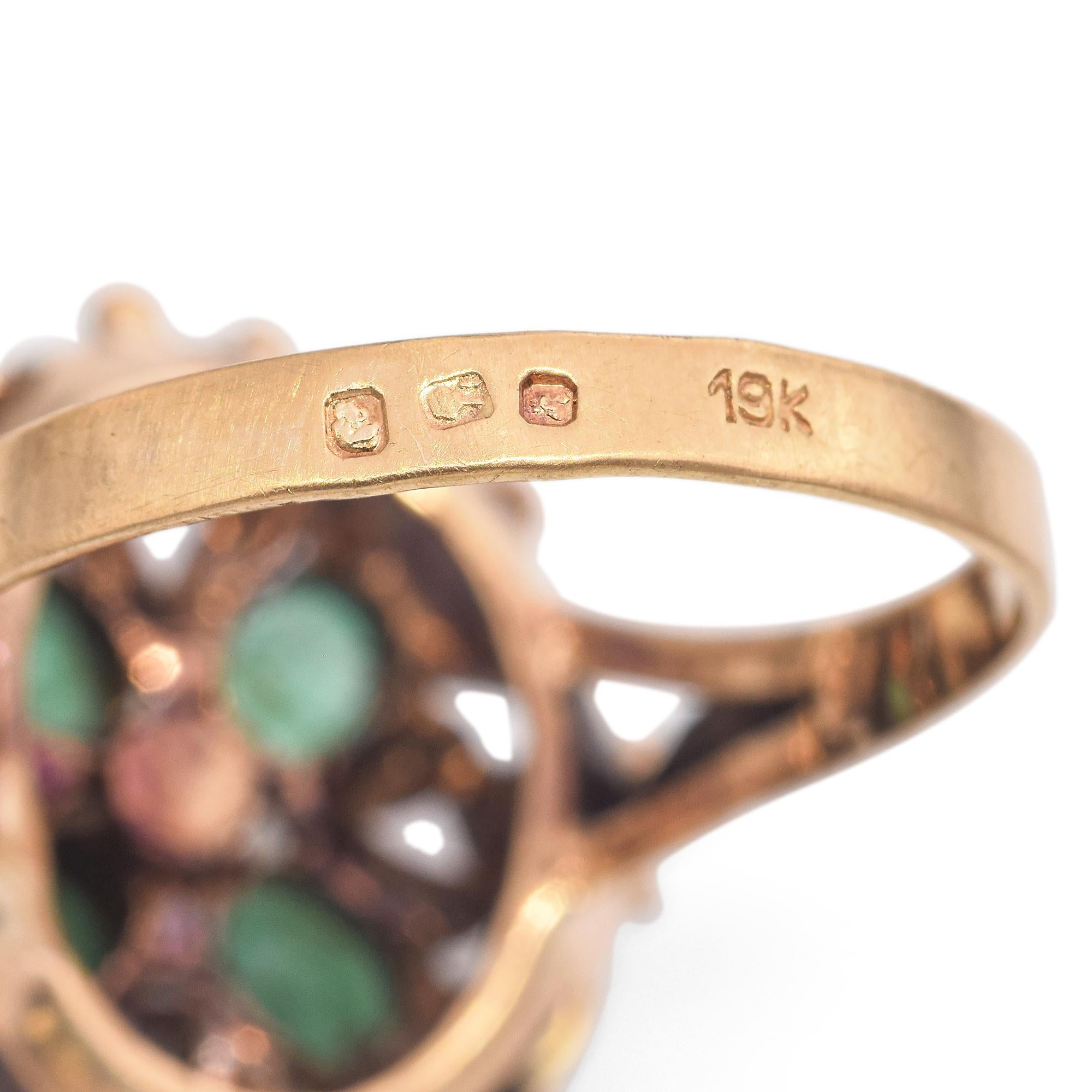 Antique 19K Yellow Gold and Silver Emerald and Diamond Statement Ring In Good Condition In New York, NY