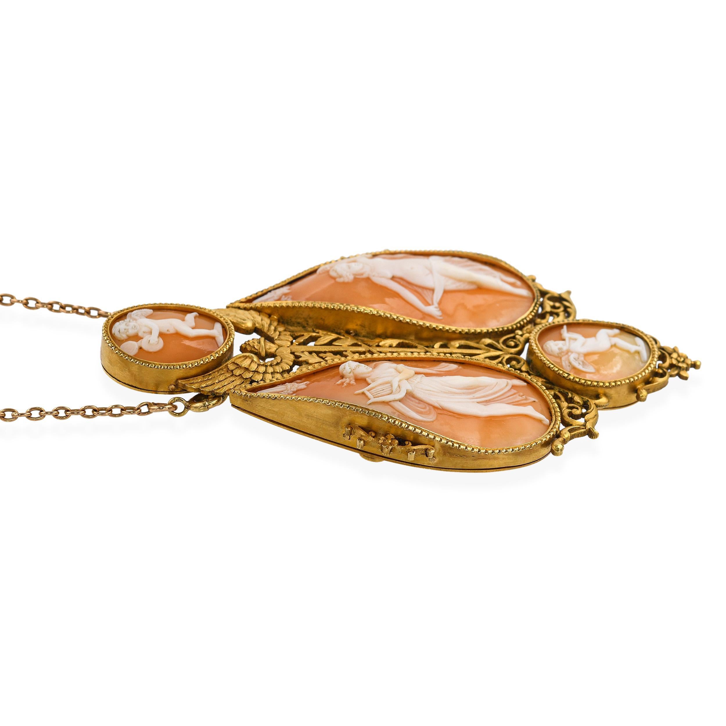 Collier camée ancien en or jaune 19k représentant des maenades et des chérubins dansant en vente 2