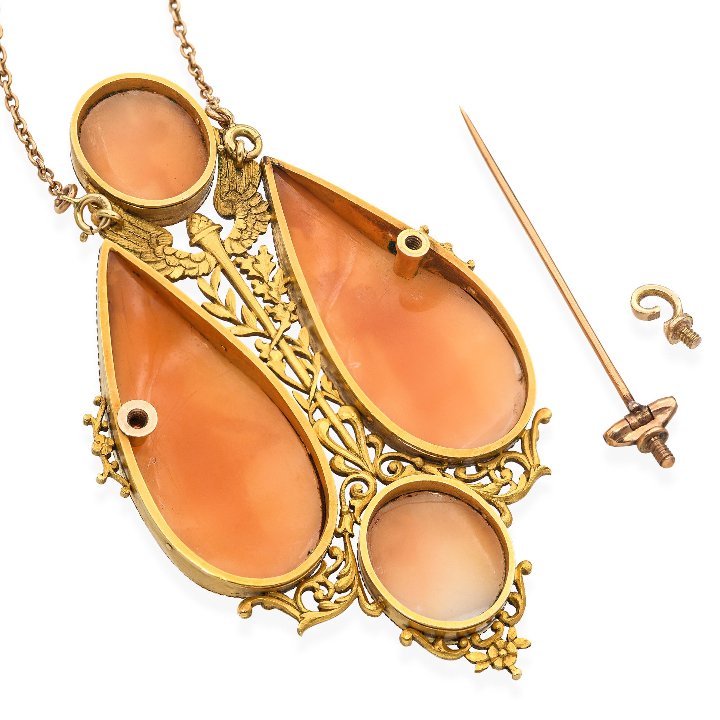 Collier camée ancien en or jaune 19k représentant des maenades et des chérubins dansant en vente 3