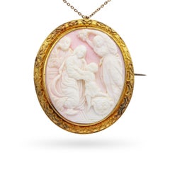 Antique 19k Yellow Gold Carved Pink Conch Cameo Brooch