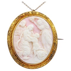 Antique 19k Yellow Gold Carved Pink Conch Cameo Brooch