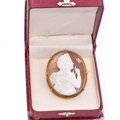 Broche camée psychédélique ancienne Eros avec papillon en or jaune 19 carats