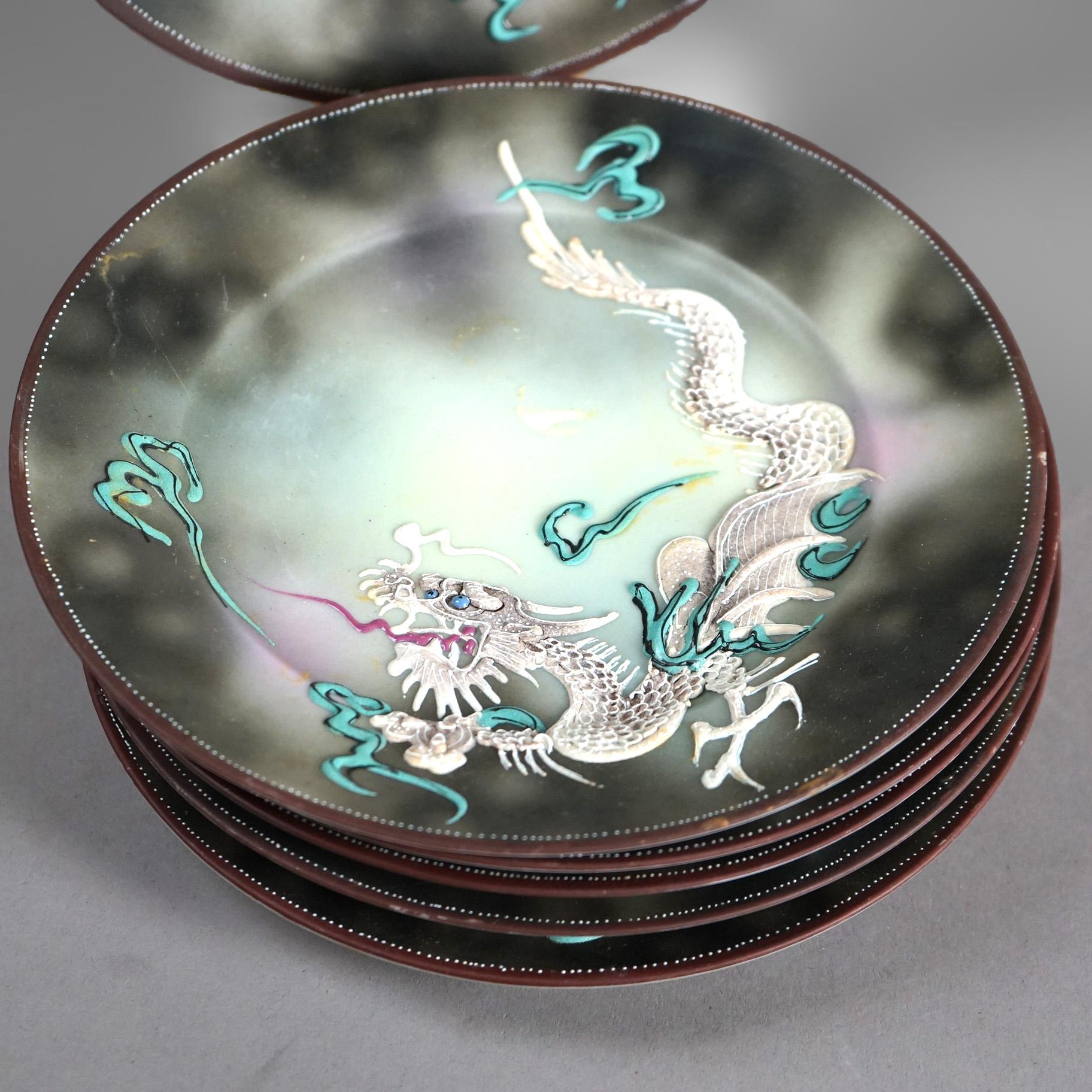 Antique 19pc Japanese Nippon Moriage Eggshell Porcelain Dragonware Tea Set c1920 For Sale 2