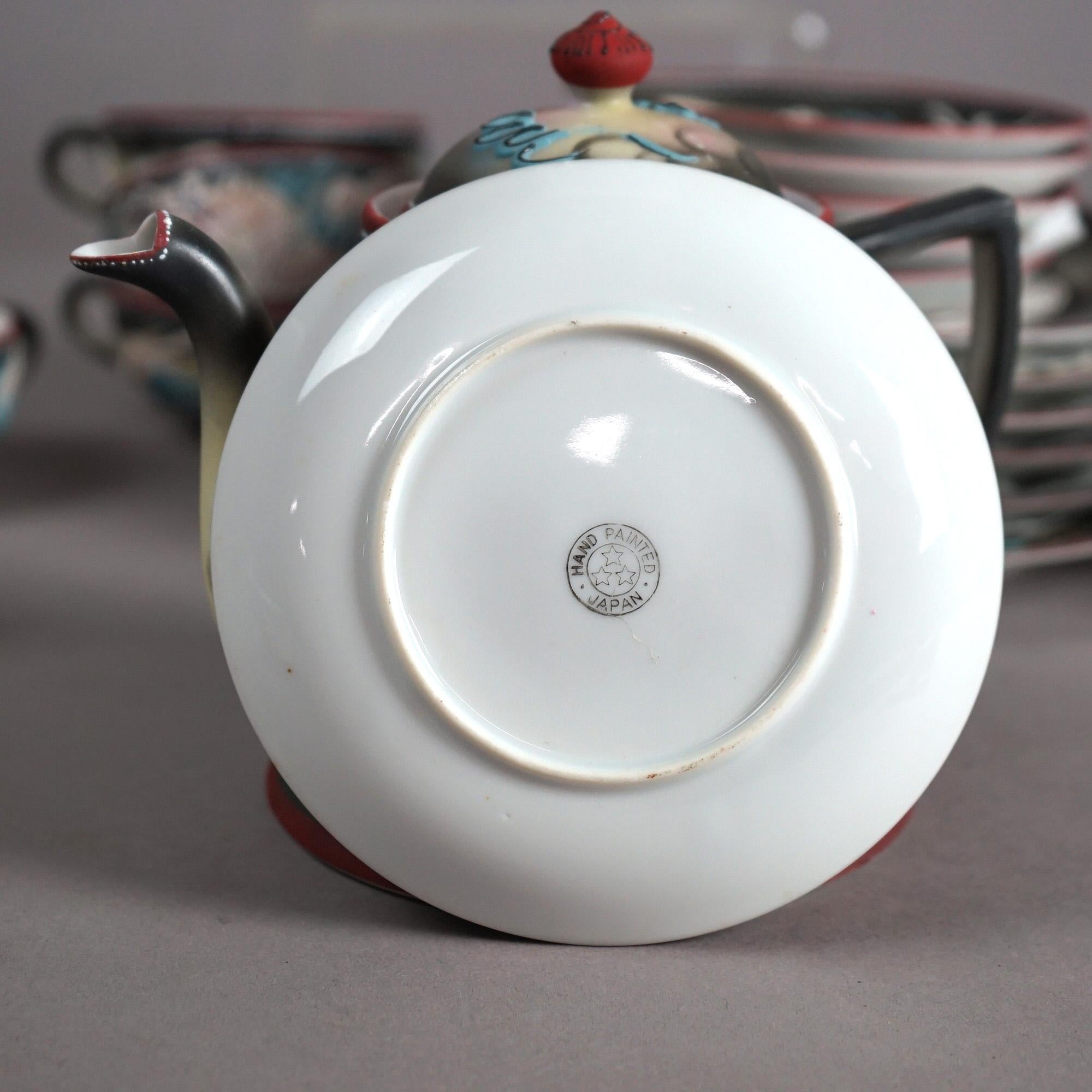 Antikes japanisches Nippon Moriage-Eierschalen-Porzellan-Teeservice aus Porzellan mit Drachenware, 19 Teile, um 1920 im Angebot 2