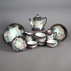 Antique 19pc Japanese Nippon Moriage Eggshell Porcelain Dragonware Tea Set c1920