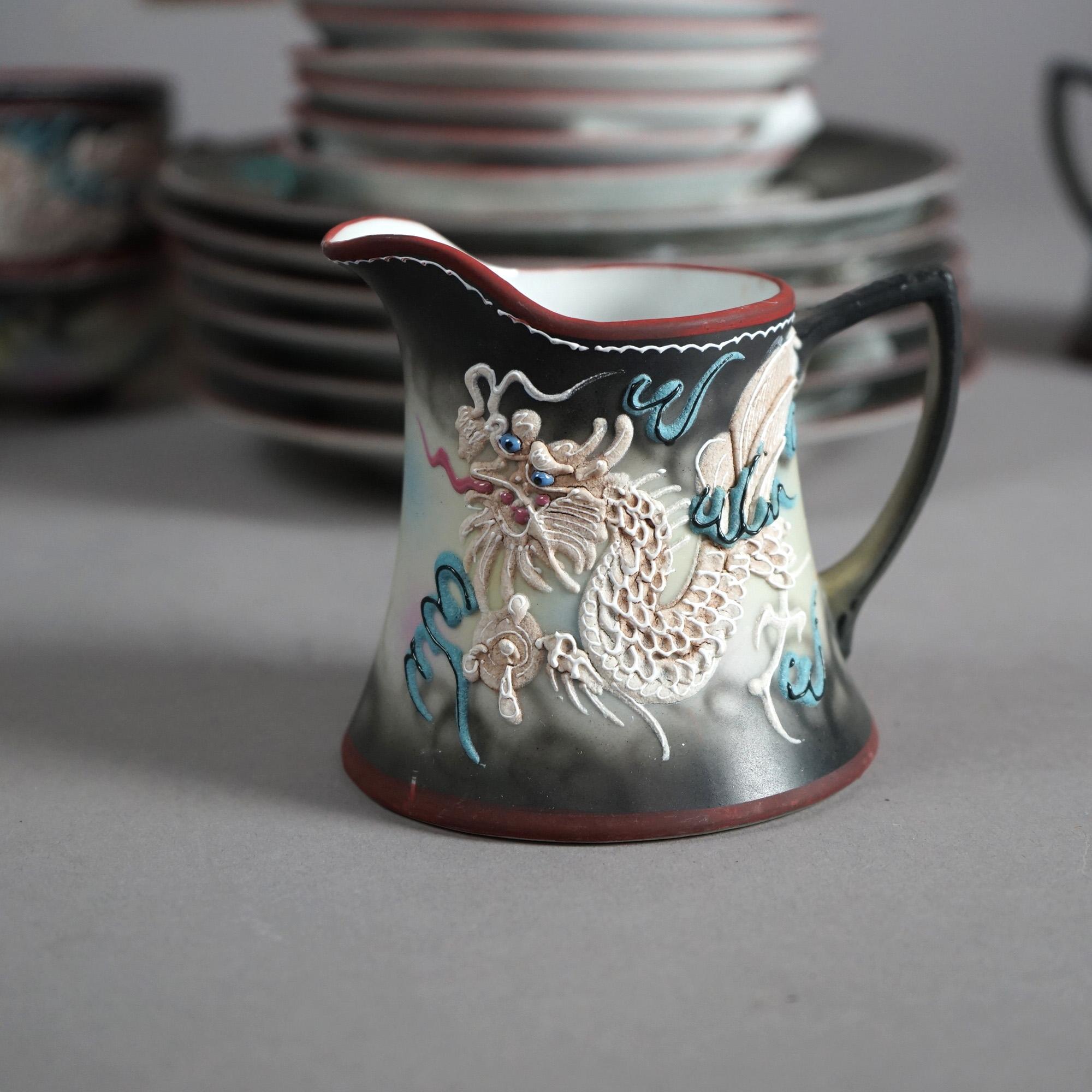 Antique 19pc Japanese Nippon Moriage Eggshell Porcelain Dragonware Tea Set c1920 For Sale 1
