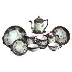 Antique 19pc Japanese Nippon Moriage Eggshell Porcelain Dragonware Tea Set c1920