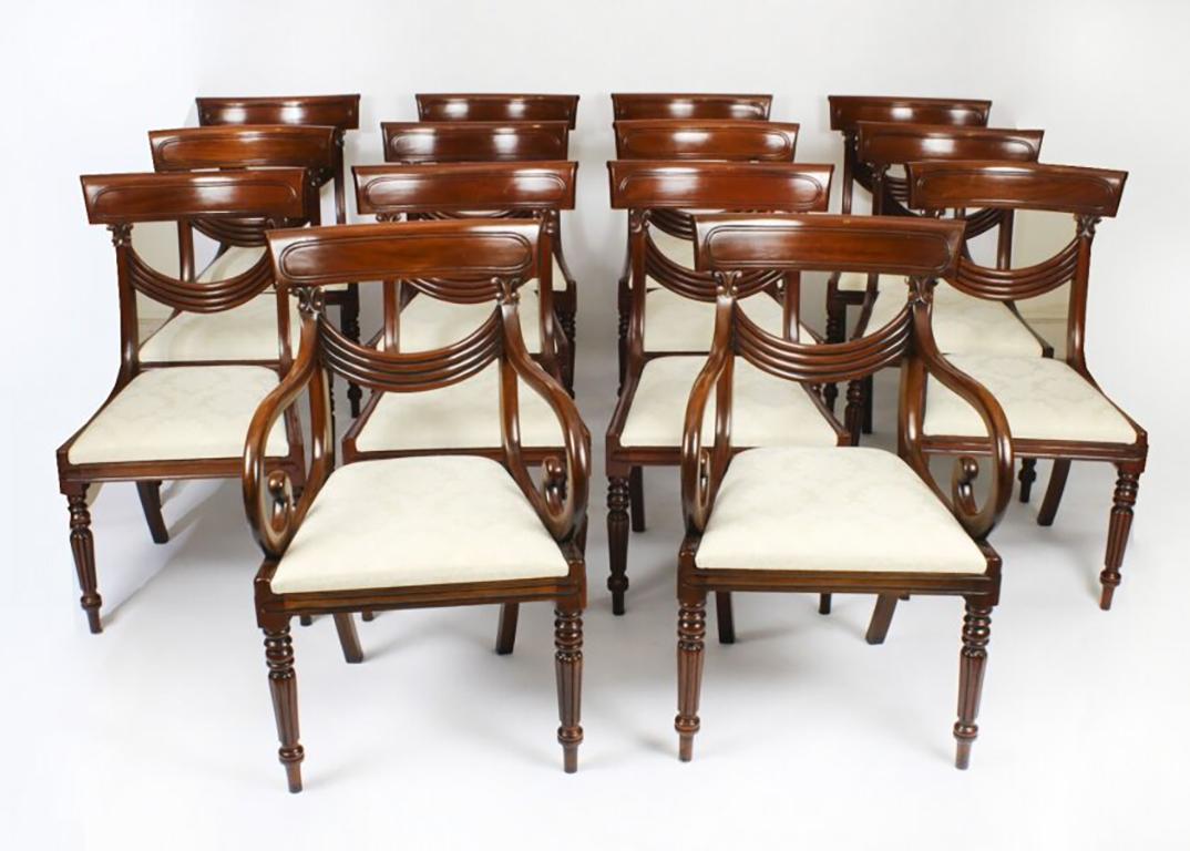 Antique 19th C 12 ft Flame Mahogany Extending Dining Table & 14 chairs 9