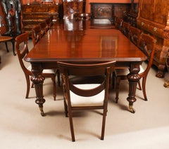 Antique 19th C 12 ft Flame Mahogany Extending Dining Table & 14 chairs