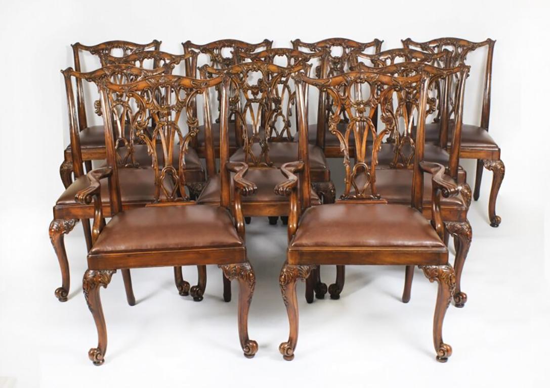 Antique 19th C 12ft Flame Mahogany Extending Dining Table & 12 chairs 9
