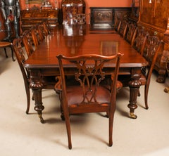 Antique 19th C 12ft Flame Mahogany Extending Dining Table & 12 chairs
