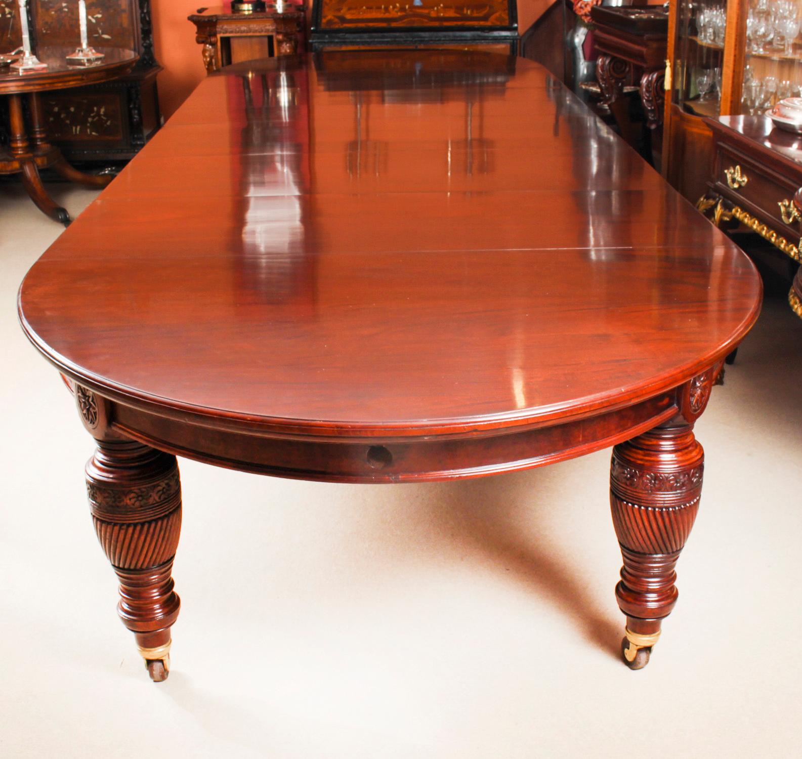 English Antique 19th C 16ft Flame Mahogany Extending Dining Table & 16 chairs