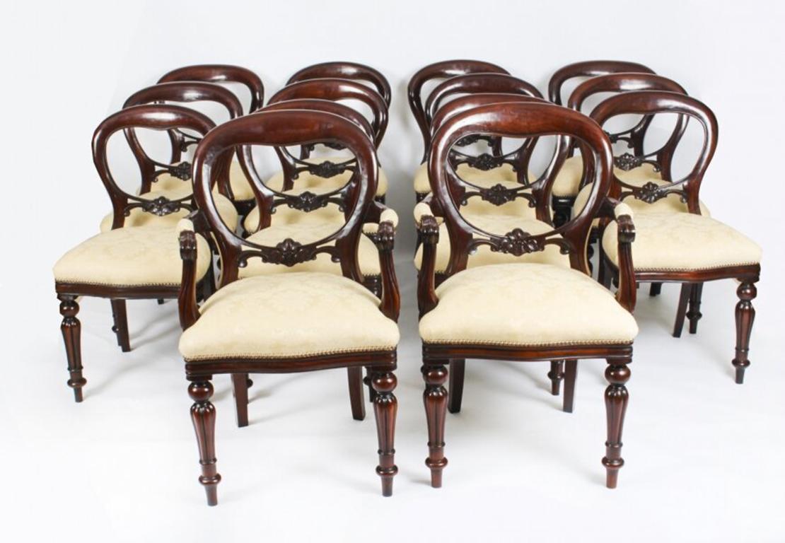 Antique 19th C Mahogany Extending Dining Table & 16 Balloon Back Chairs 9