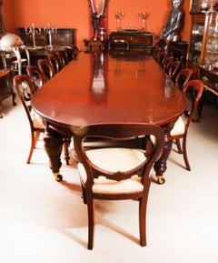 Antique 19th C Mahogany Extending Dining Table & 16 Balloon Back Chairs